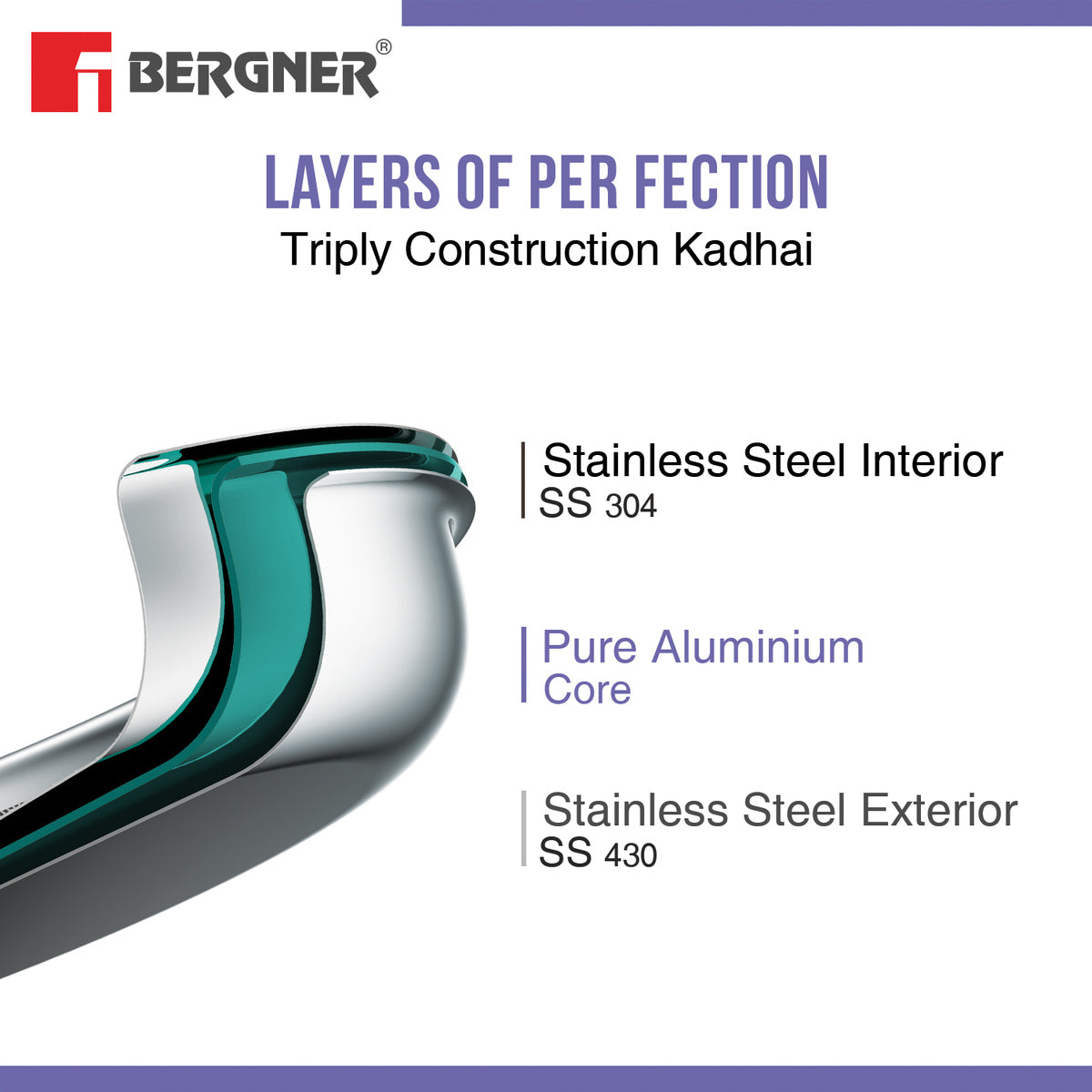 BE Essentials Tri-Ply Stainless Steel Kadai