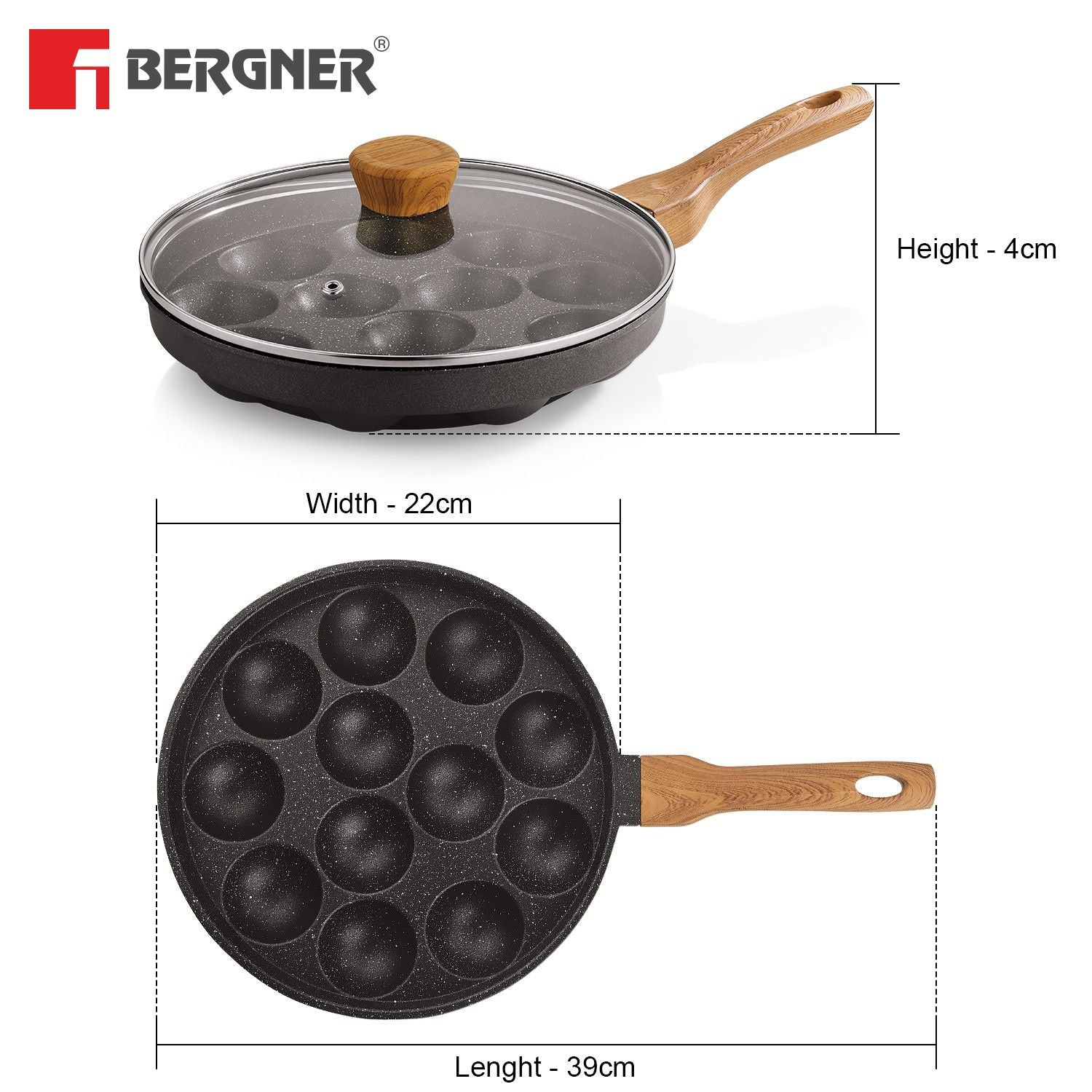 Aadhirai Cast Aluminium 12 Pits (24cm) Appam Patra