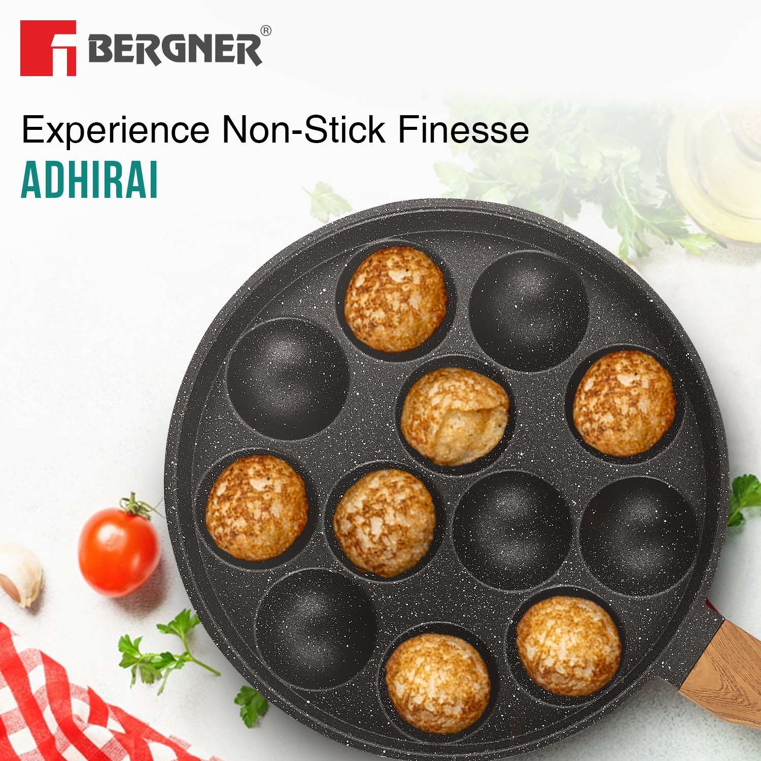 Aadhirai Cast Aluminium 12 Pits (24cm) Appam Patra