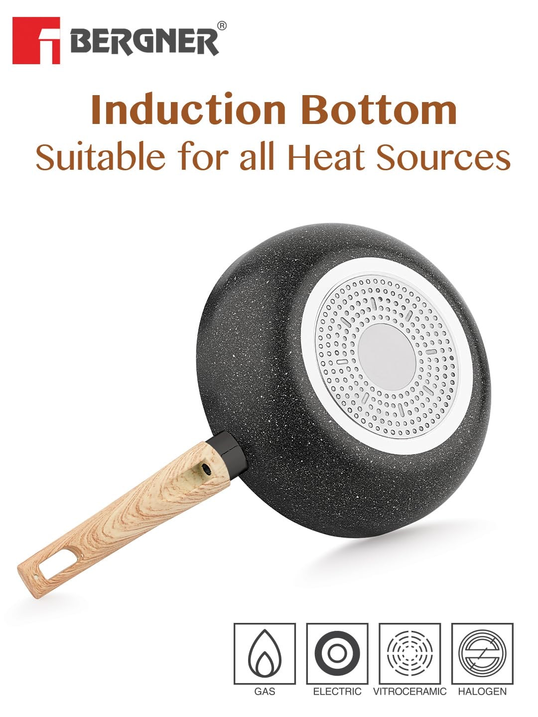 Earth Black Non-Stick 24 cm (3L) Wok - Induction Bottom