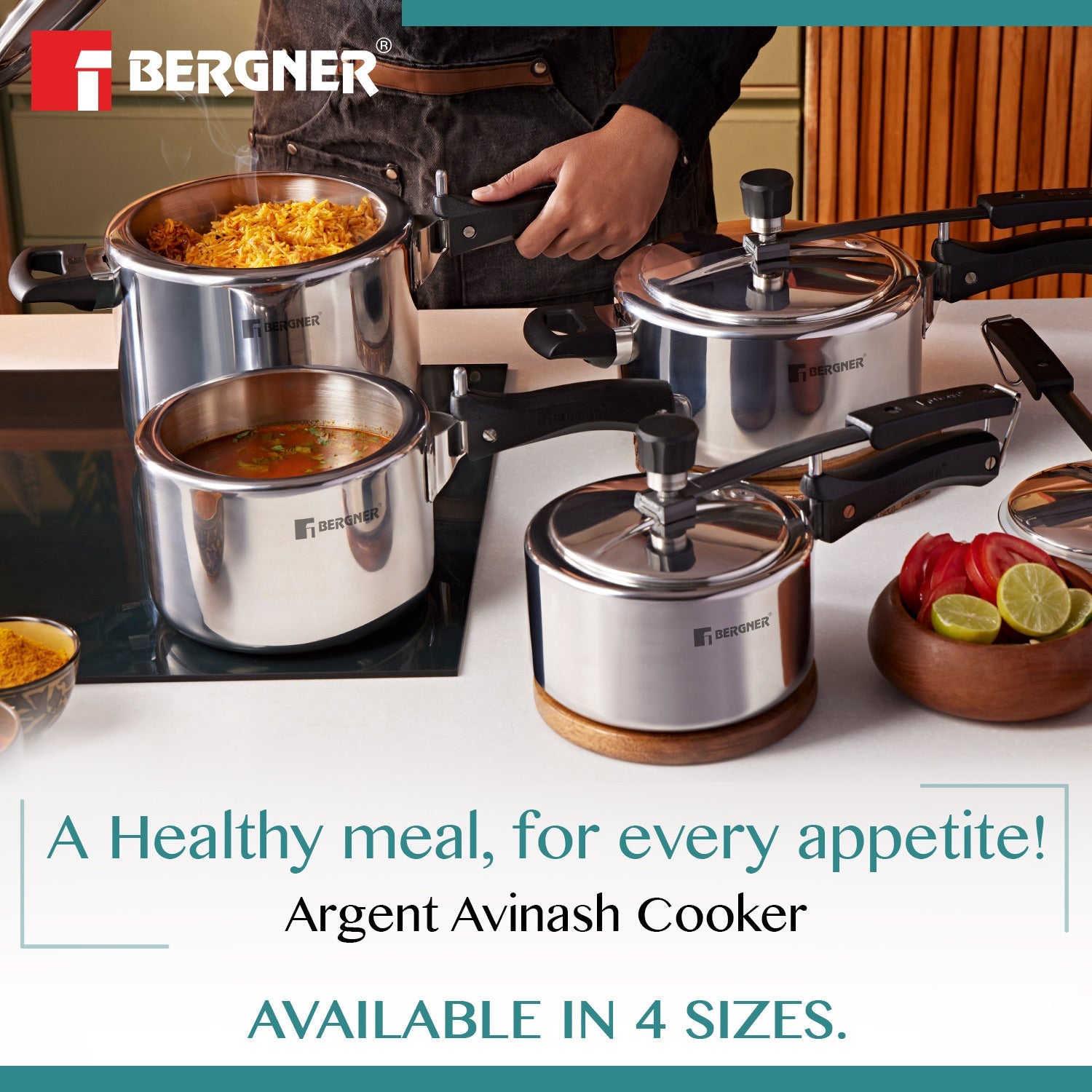 Bergner Argent Tri-Ply 18/10 Stainless Steel Inner Lid Pressure Cooker with Rivetless Technology, 2.5 mm Body Thickness - Induction Bottom (5-Year Warranty)