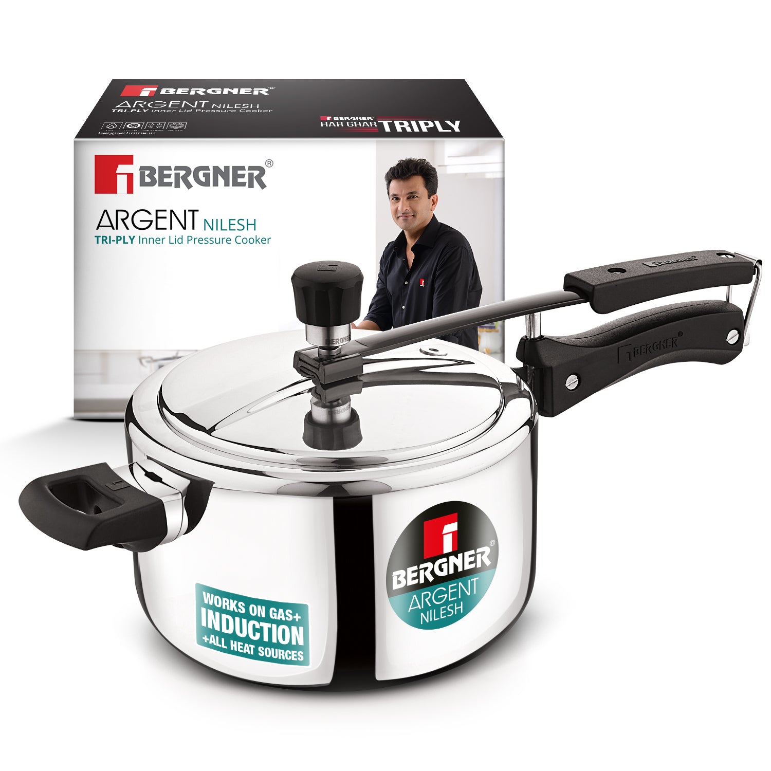 Argent Nilesh Tri-Ply Inner Lid 3.5L Pressure Cooker