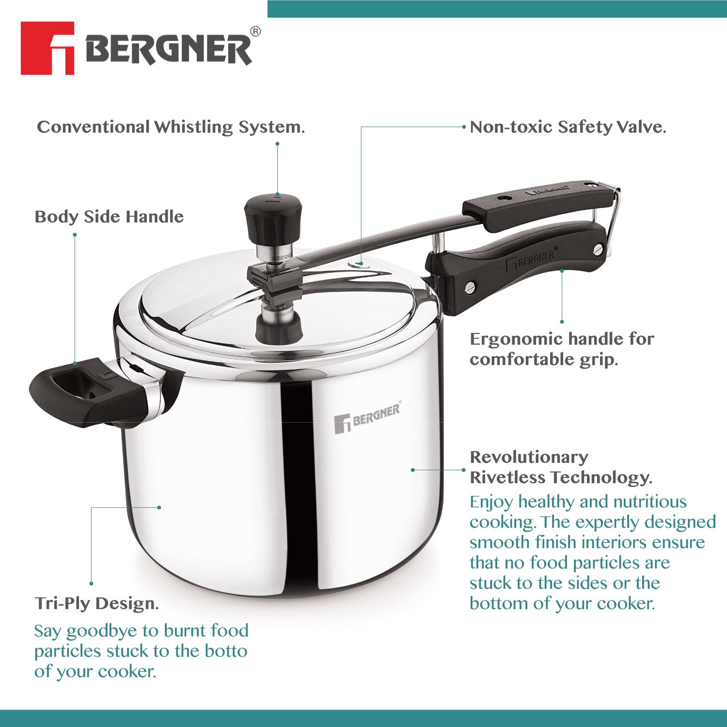 Argent Tri-Ply 18/8 Stainless Steel Inner Lid Pressure Cooker