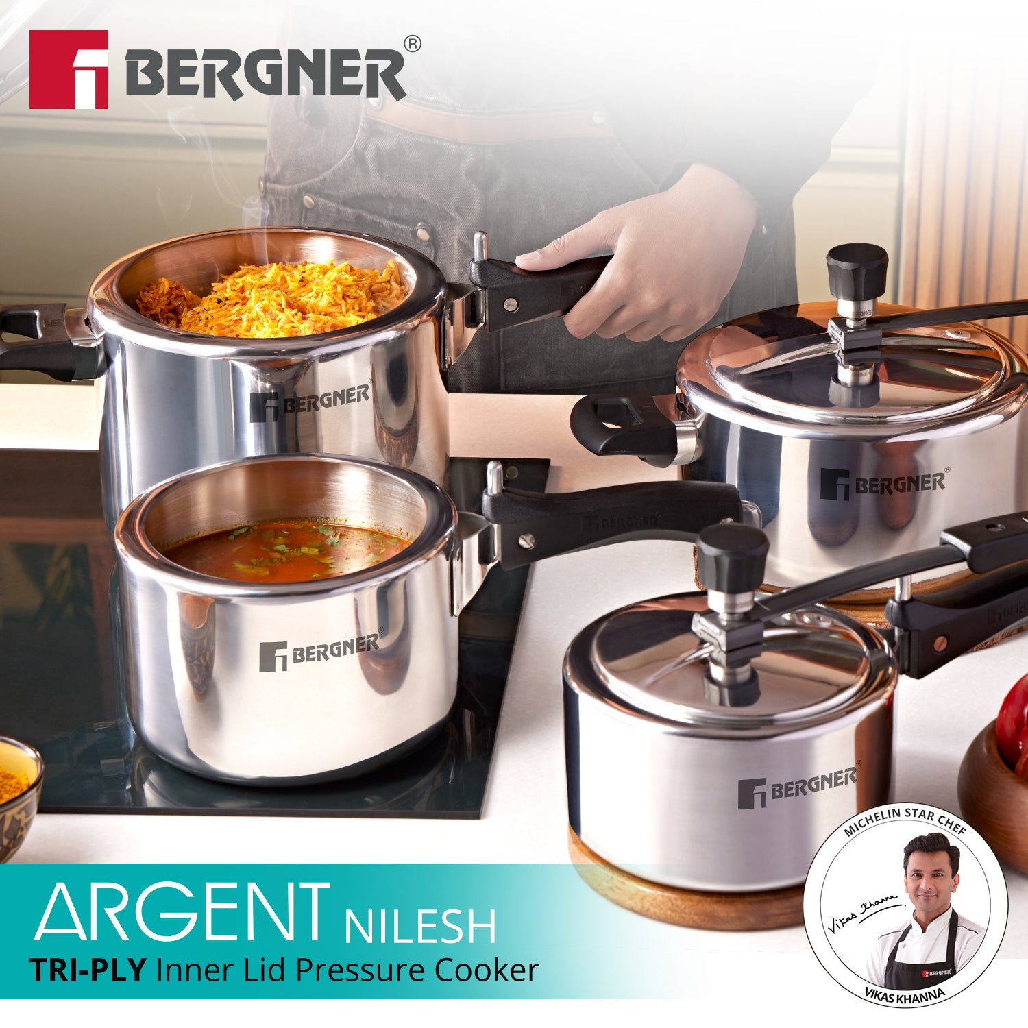 Argent Nilesh Tri-Ply Inner Lid 3.5L Pressure Cooker