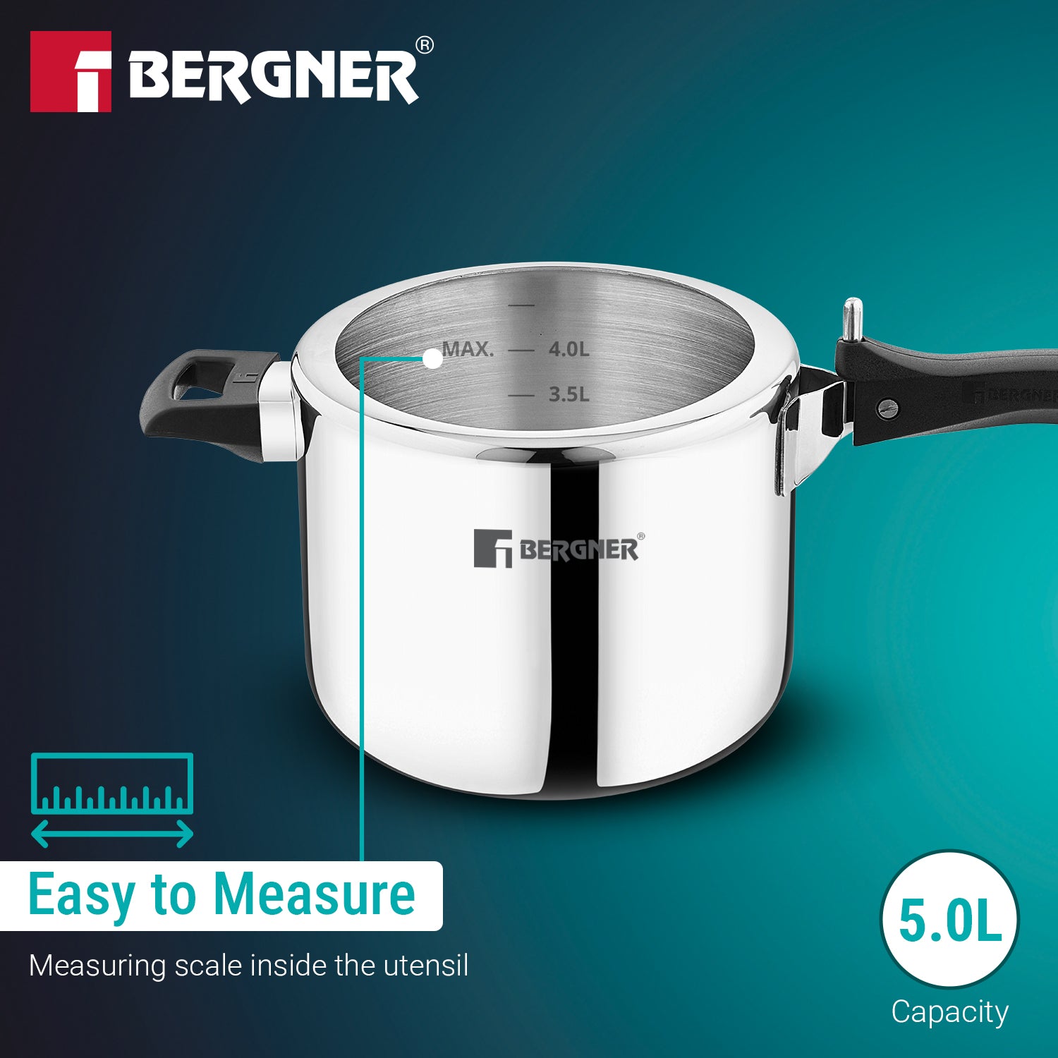 Argent Tri-Ply 18/8 Stainless Steel Inner Lid 5L Pressure Cooker