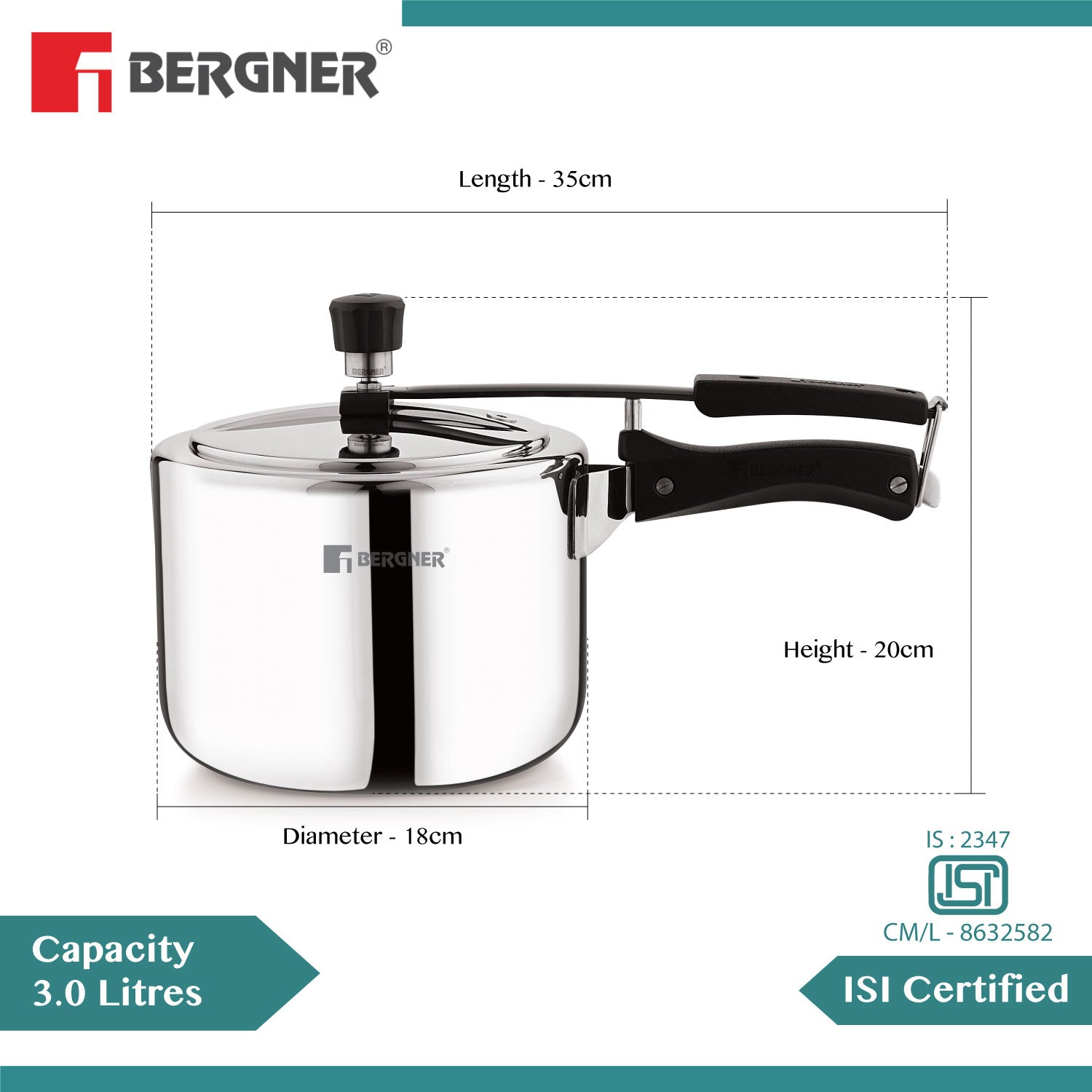 BE Essentials TriPro Tri-Ply Stainless Steel 3 L Inner Lid Pressure Cooker - Full Induction Bottom