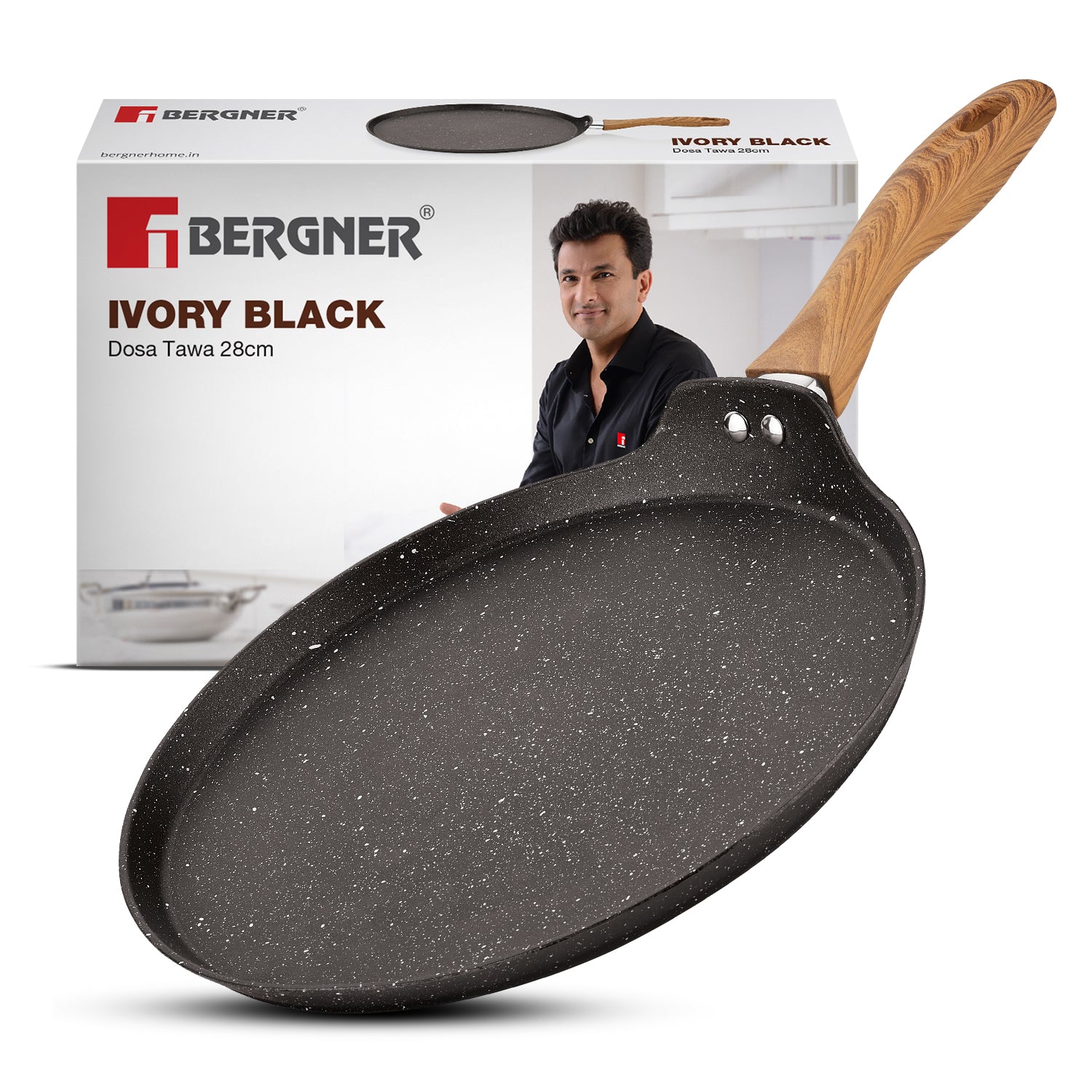 Ivory Black Granite Non-Stick 28cm Dosa Tawa