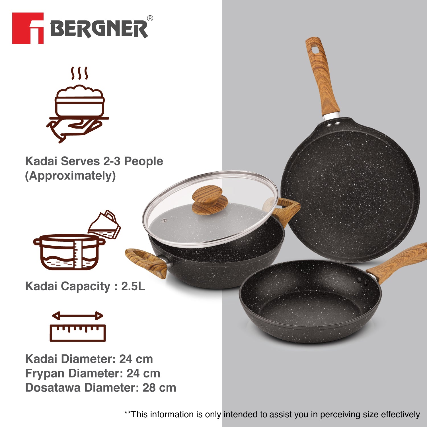 Ivory Black Granite Non-Stick 4 Pcs Cookware Set