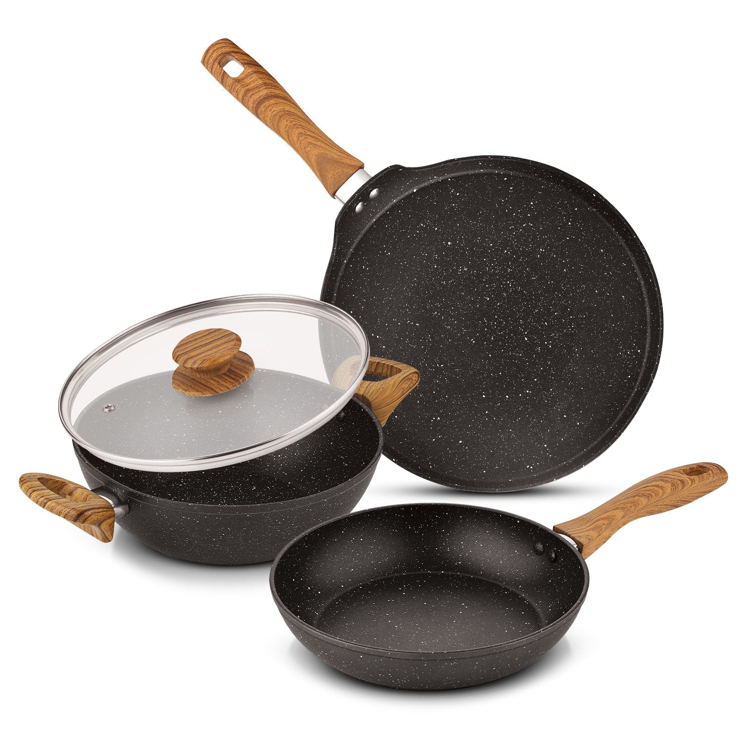 Ivory Black Granite Non-Stick 4 Pcs Cookware Set