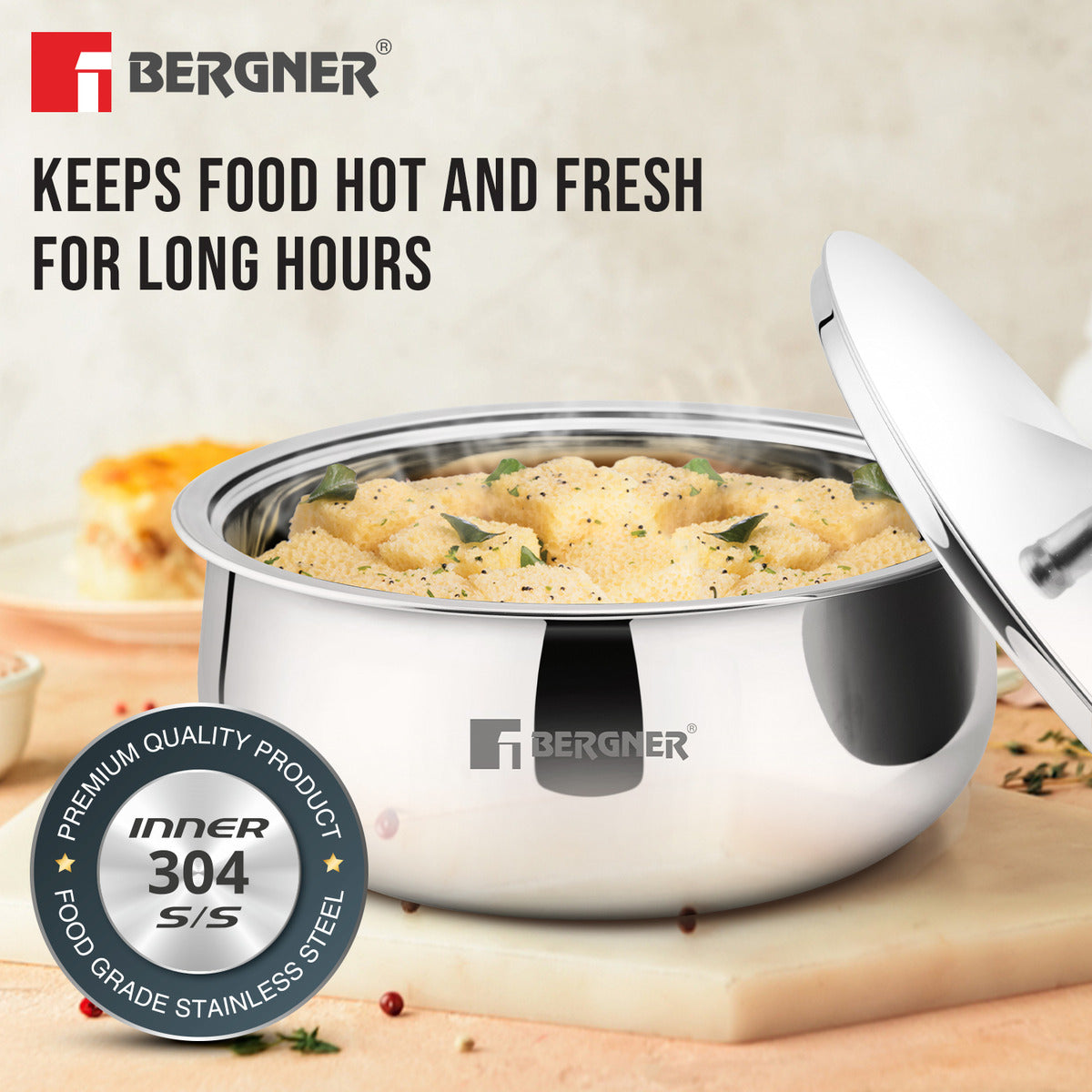 Vienna Stainless Steel Hot Pot, Double Walled Serving Casserole with PU Insulated Stainless Steel Lid