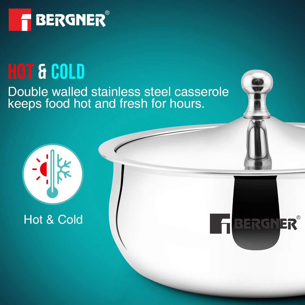 Vienna Stainless Steel Hot Pot, Double Walled Serving Casserole with PU Insulated Stainless Steel Lid