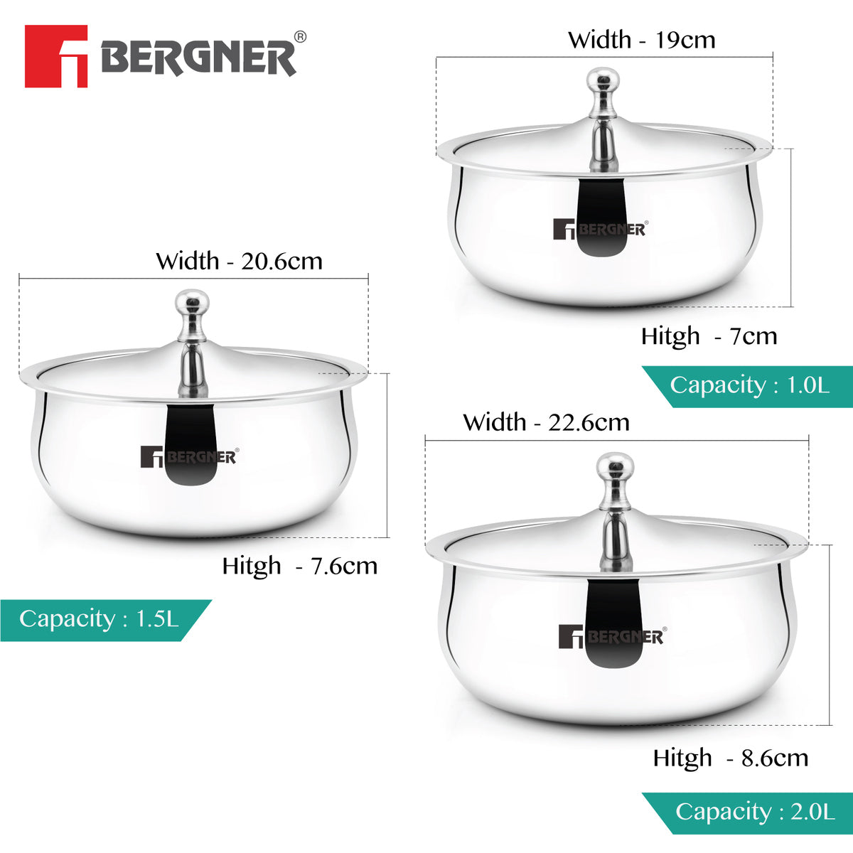 Vienna Stainless Steel Hot Pot 3 Pcs / Double Walled Serving Casserole with PU Insulated Steel Lid