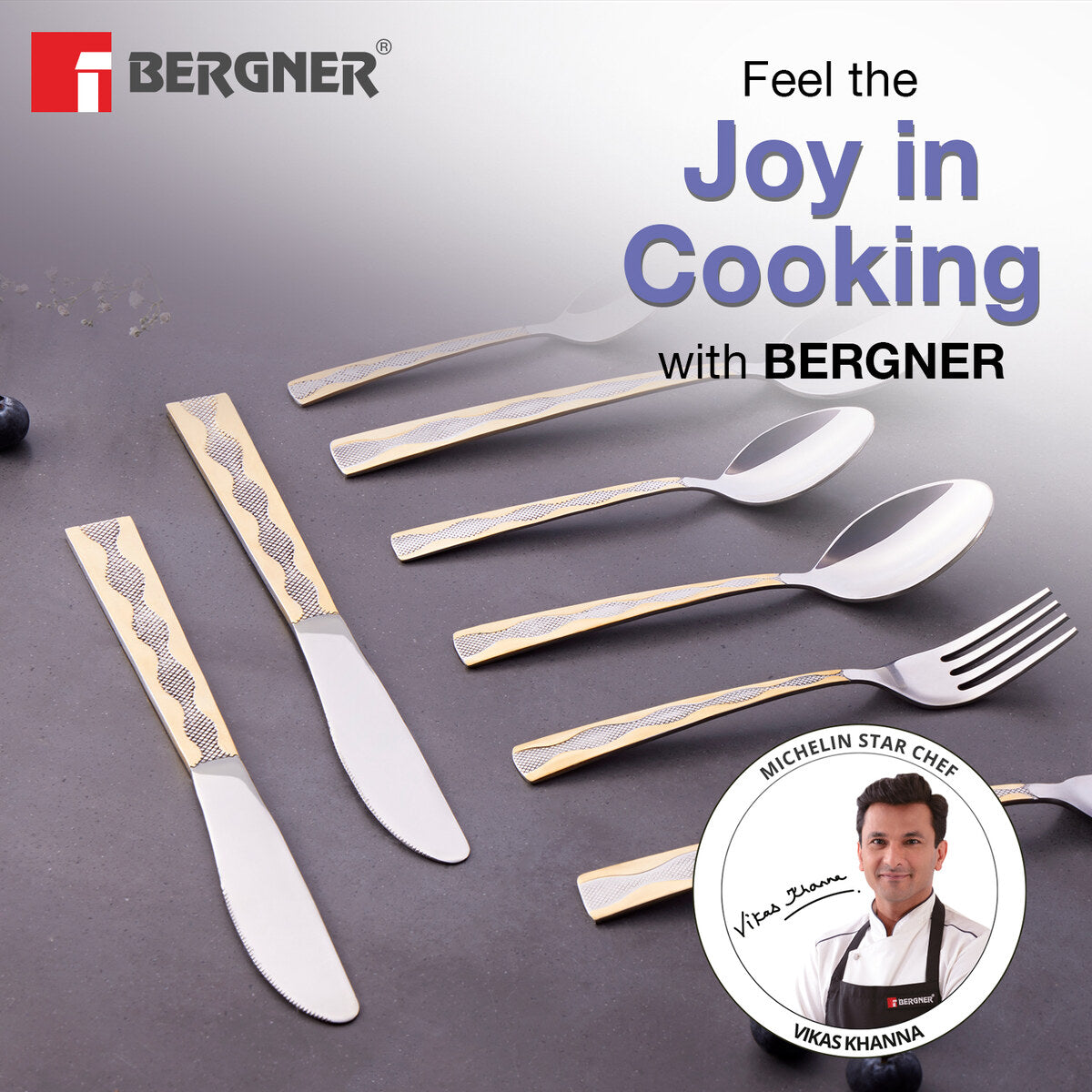 BE Essentials Tosca Stainless Steel Dinner Knife Set of 2, 21.5cm Long - Silver / Golden