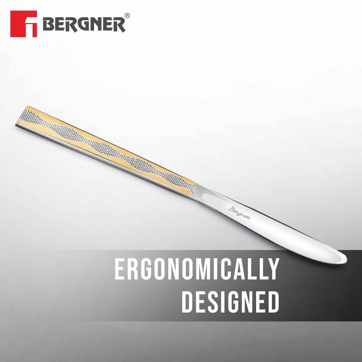 BE Essentials Tosca Stainless Steel Dinner Knife Set of 2, 21.5cm Long - Silver / Golden