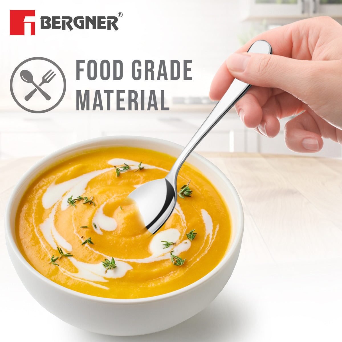 BE Essentials Baguette Stainless Steel 6 Pcs Dinner Spoon Set, 19cm