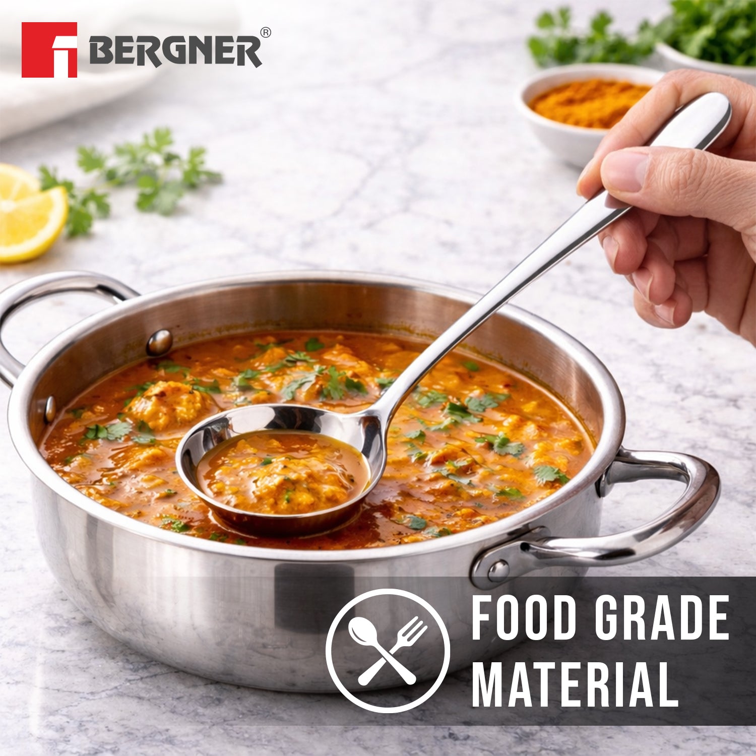 BE Essentials Baguette Stainless Steel Gravy Ladle, 22cm Long Soup Ladle,