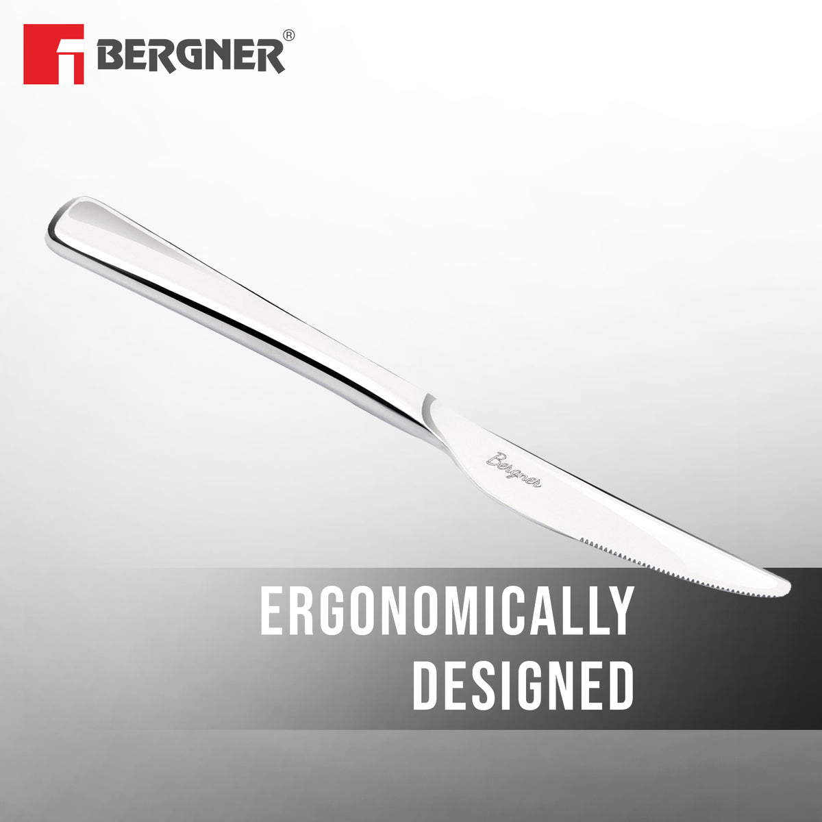 BE Essentials Lucia Stainless Steel Dinner Knife Set of 2, 20cm Long Butter Spreader, 4.5mm Thickness - Silver