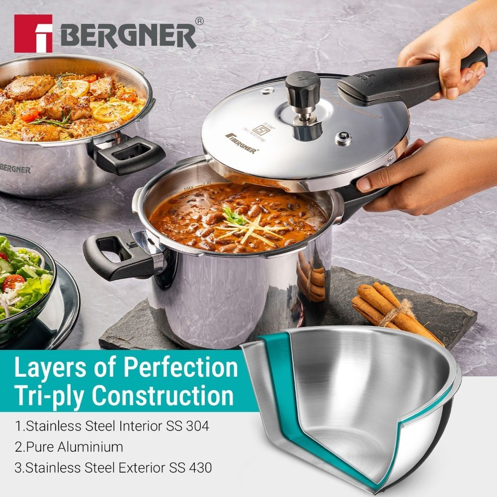 Argent Classic Triply Outer Lid Pressure Cooker 6.5L - Induction Bottom