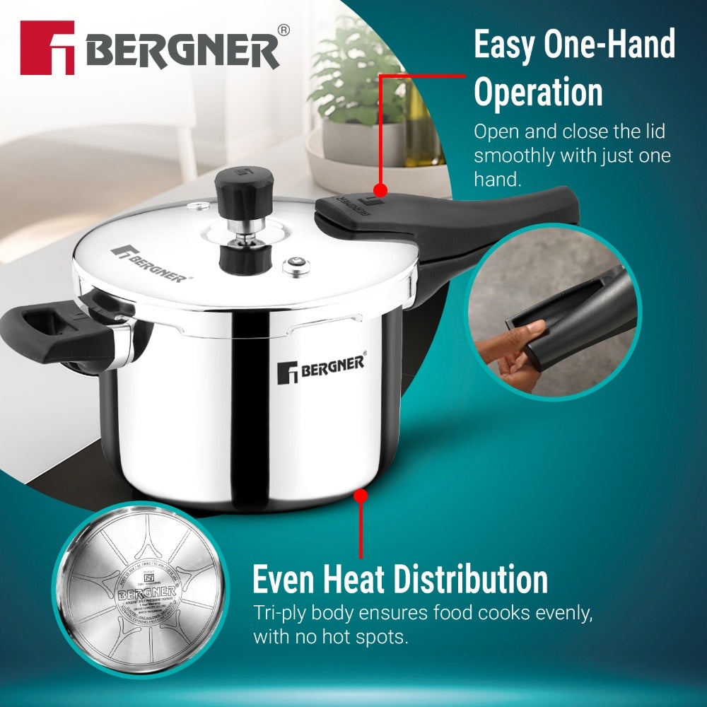 Argent Classic Triply Outer Lid Pressure Cooker 6.5L - Induction Bottom