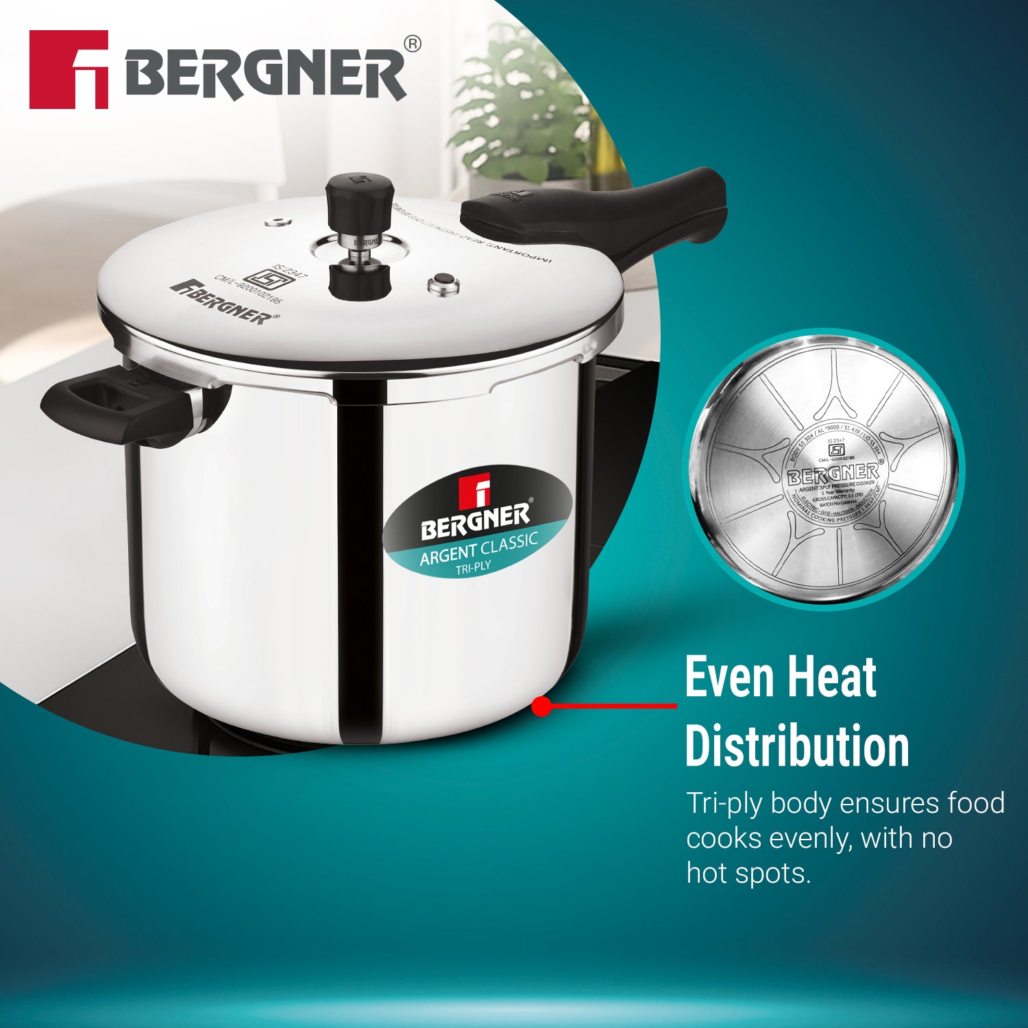 Argent Classic Pressure Cooker 10L Triply