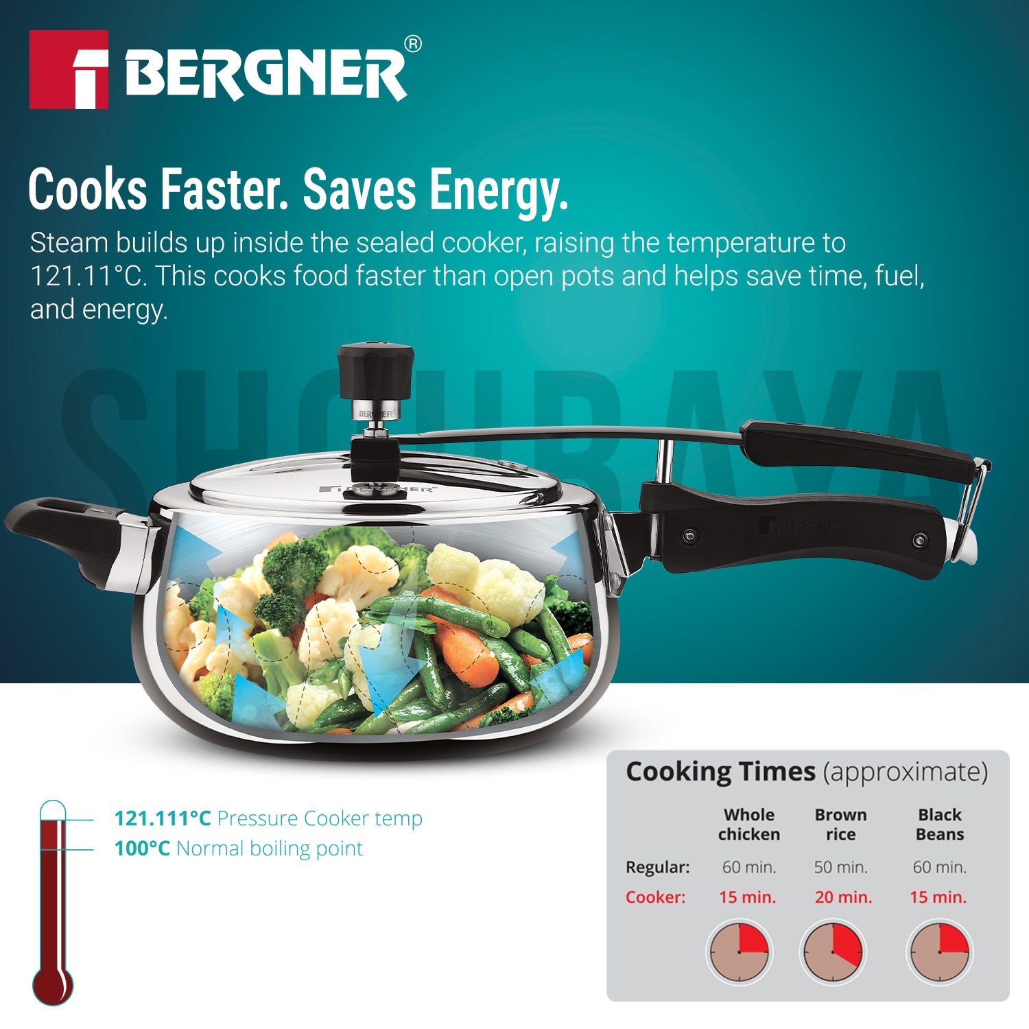 Shouraya TriPly Stainless Steel Inner Lid Belly Pressure Cooker 3.5 L