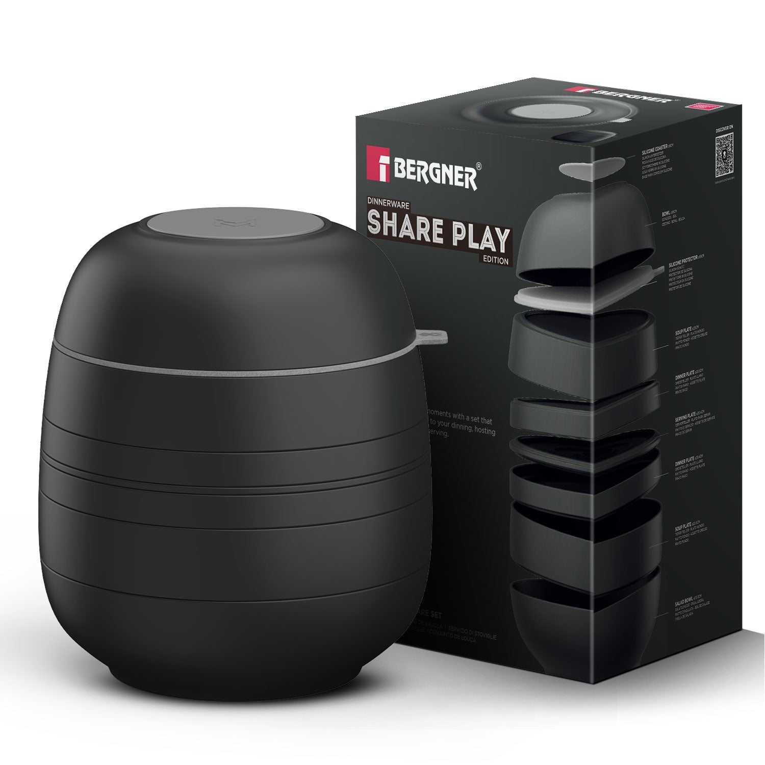 MasterPRO by Bergner Share Play Stoneware 9 Pcs Dinnerware Set - Matte Black