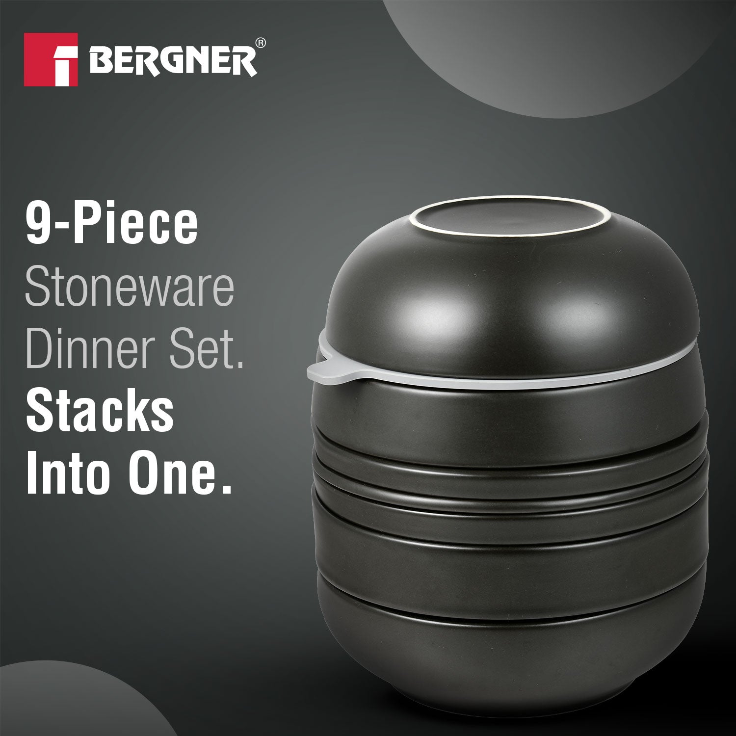 MasterPRO by Bergner Share Play Stoneware 9 Pcs Dinnerware Set - Matte Black