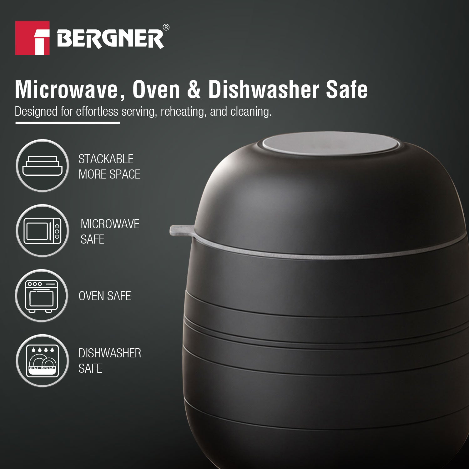 MasterPRO by Bergner Share Play Stoneware 9 Pcs Dinnerware Set - Matte Black