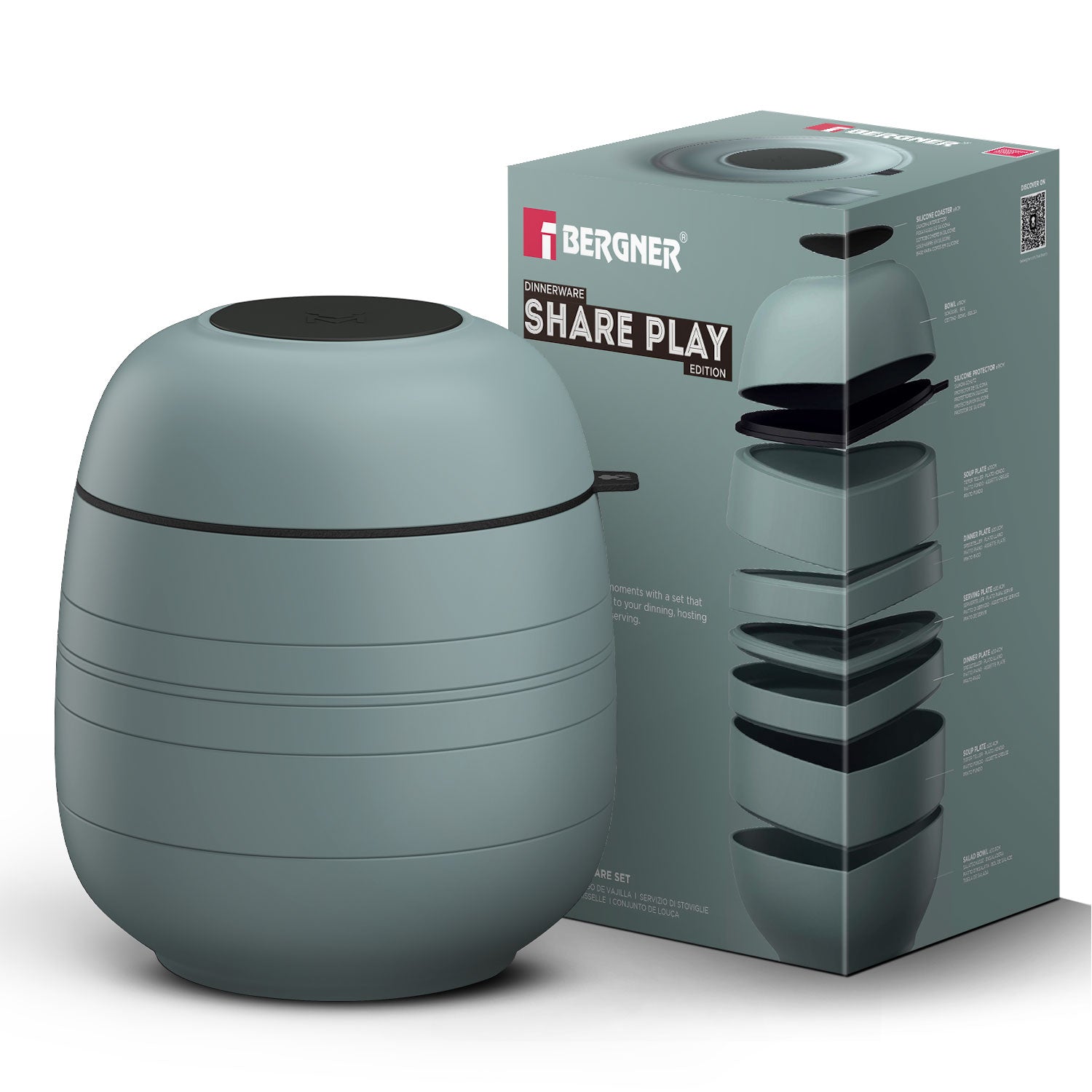 MasterPRO by Bergner Share Play Stoneware 9 Pcs Dinnerware Set - Dusty Blue