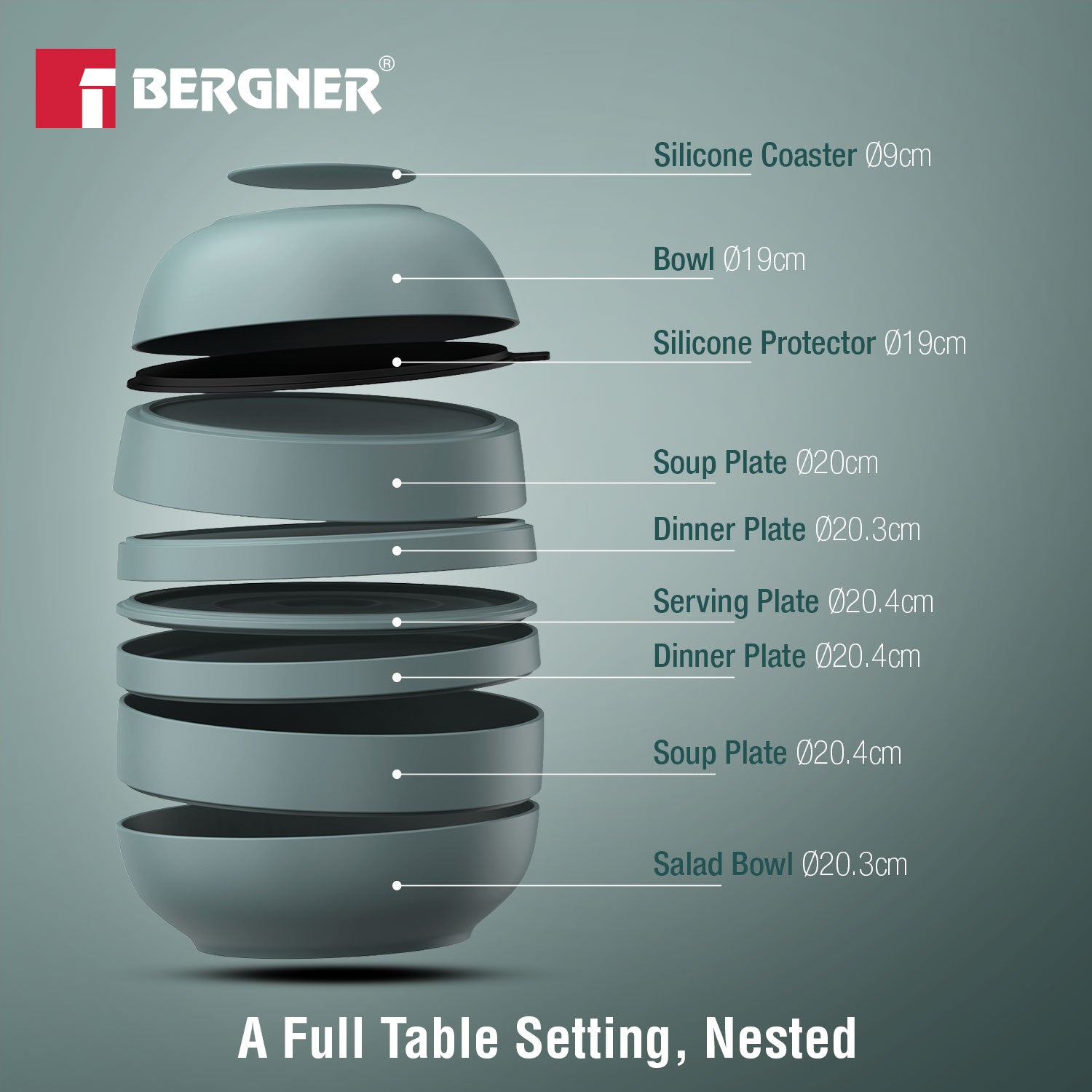 MasterPRO by Bergner Share Play Stoneware 9 Pcs Dinnerware Set - Dusty Blue
