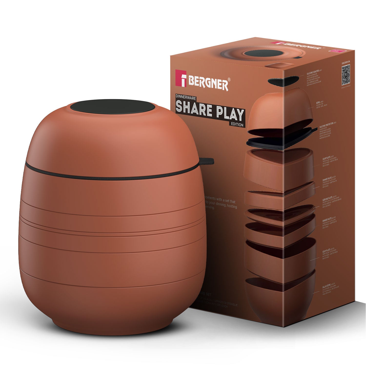 MasterPRO by Bergner Share Play Stoneware 9 Pcs Dinnerware Set - Clay Orange
