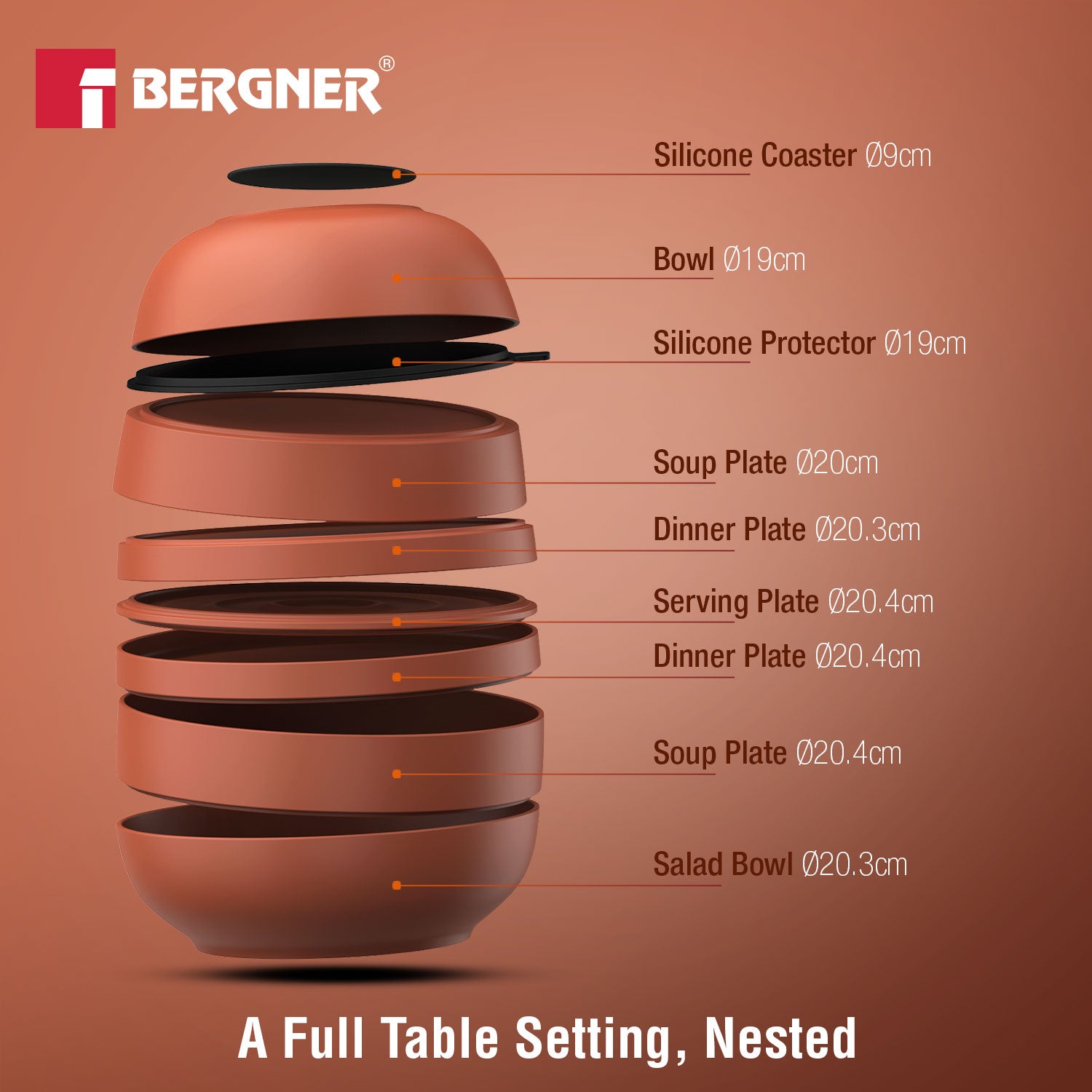 MasterPRO by Bergner Share Play Stoneware 9 Pcs Dinnerware Set - Clay Orange