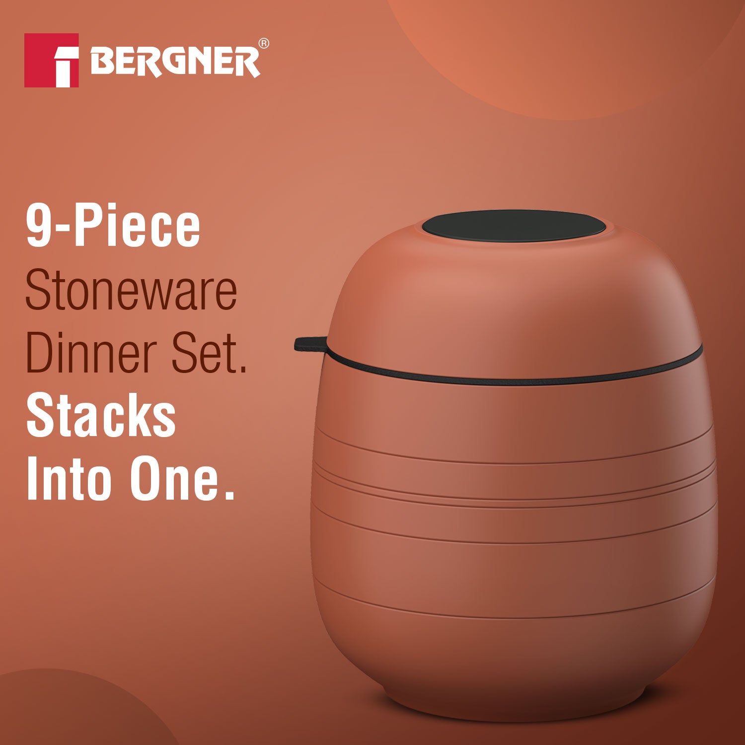 MasterPRO by Bergner Share Play Stoneware 9 Pcs Dinnerware Set - Clay Orange