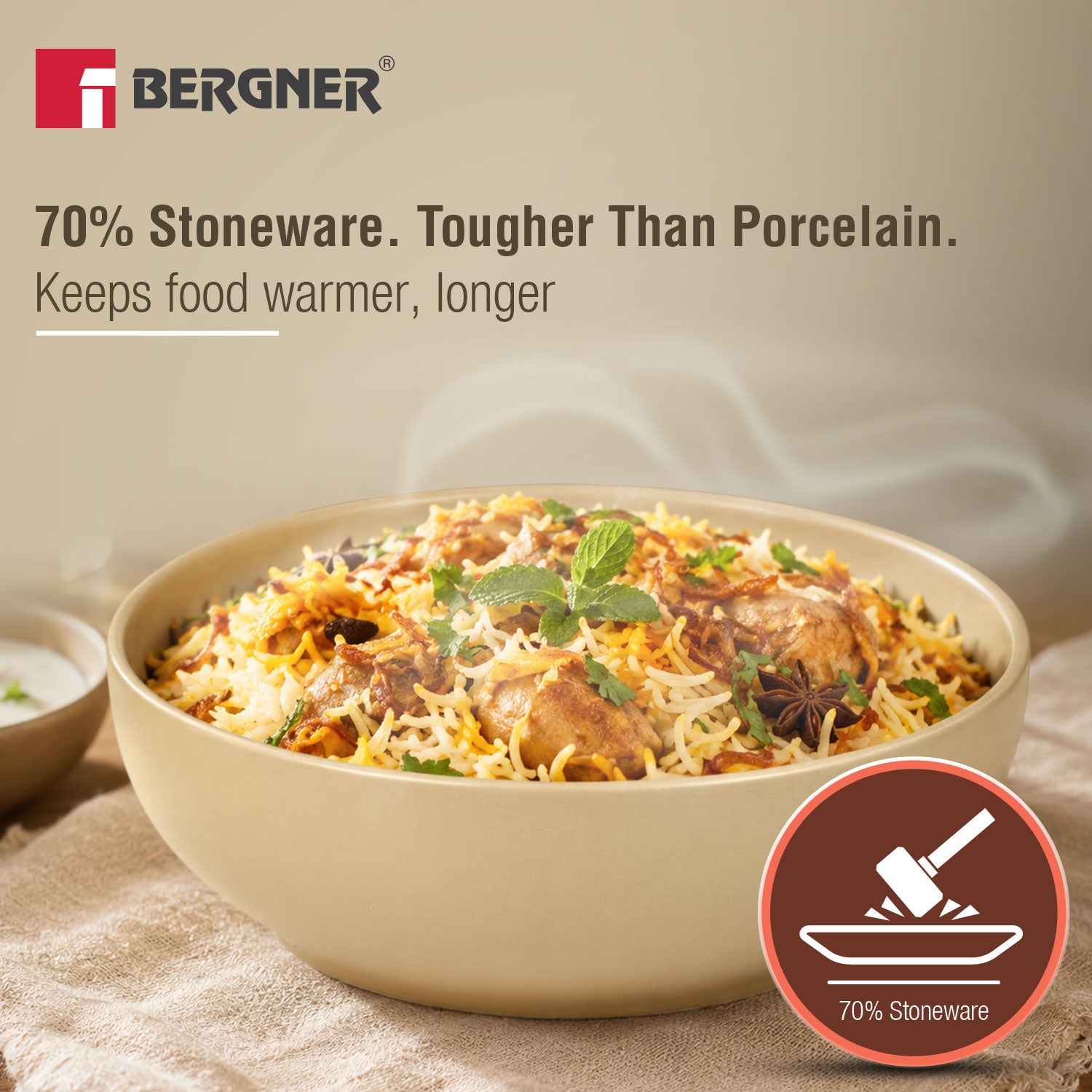 MasterPRO by Bergner Share Play Stoneware 9 Pcs Dinnerware Set - Warm Beige