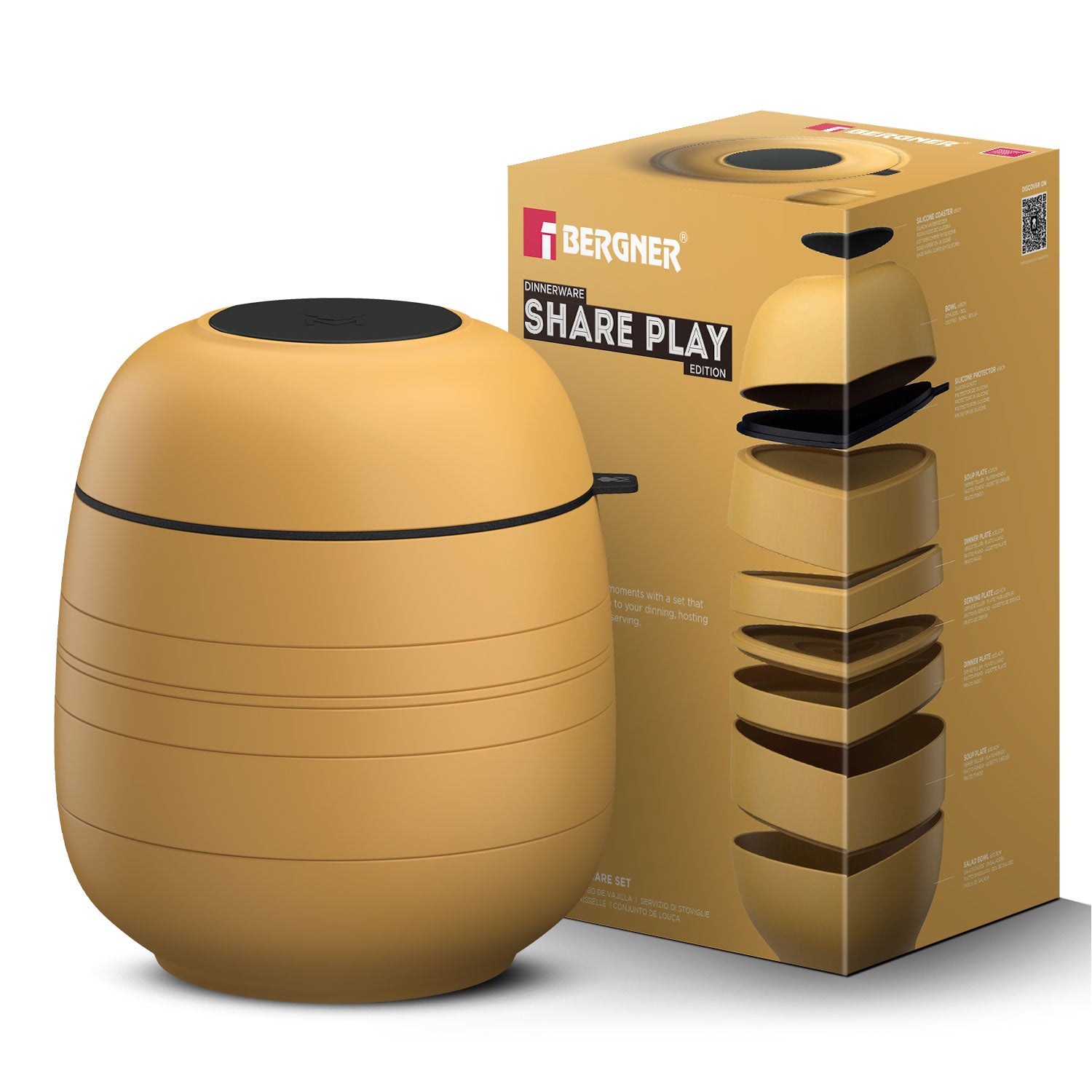 MasterPRO by Bergner Share Play Stoneware 9 Pcs Dinnerware Set - Mustard Yellow