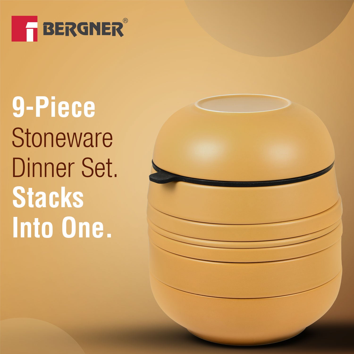 MasterPRO by Bergner Share Play Stoneware 9 Pcs Dinnerware Set - Mustard Yellow