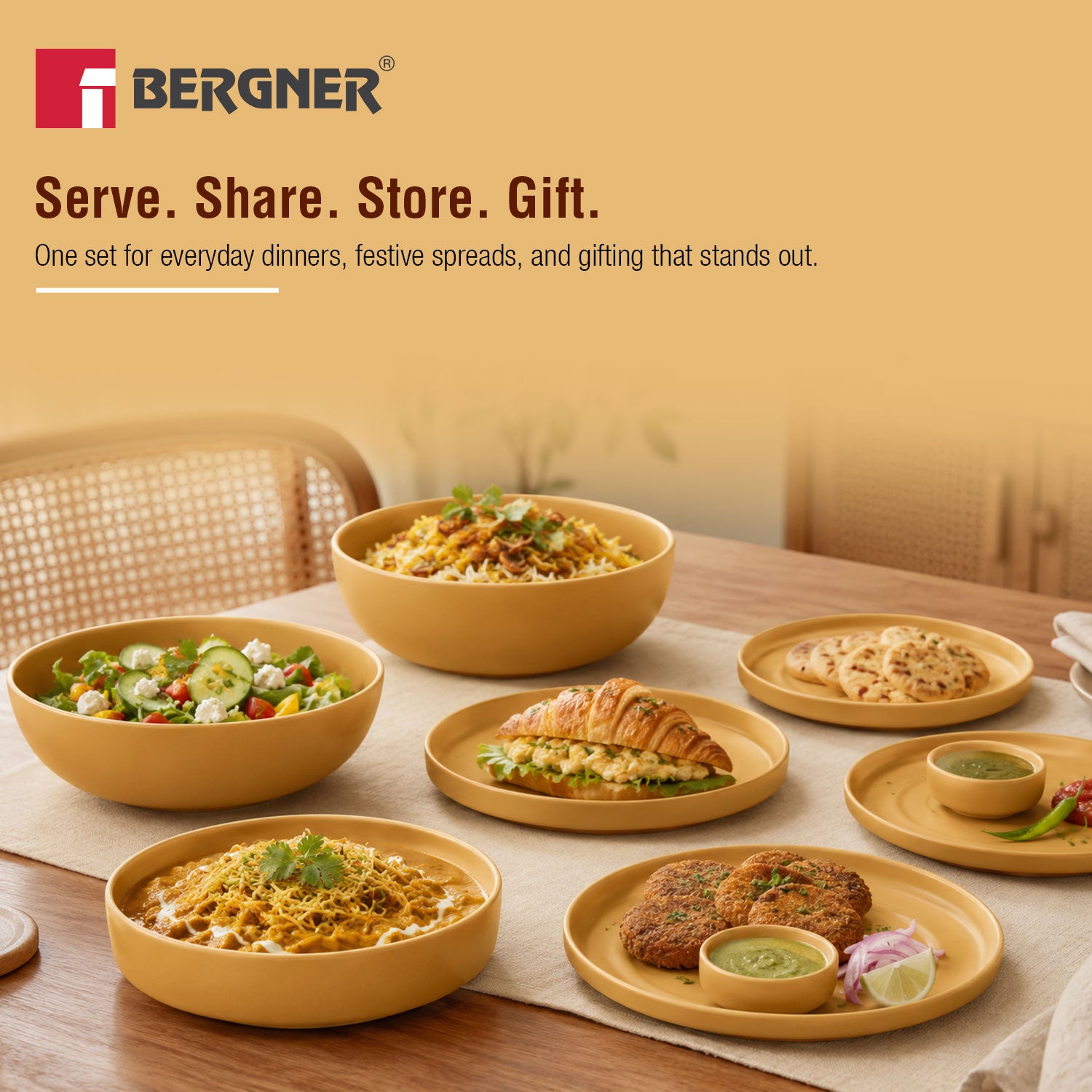 MasterPRO by Bergner Share Play Stoneware 9 Pcs Dinnerware Set - Mustard Yellow