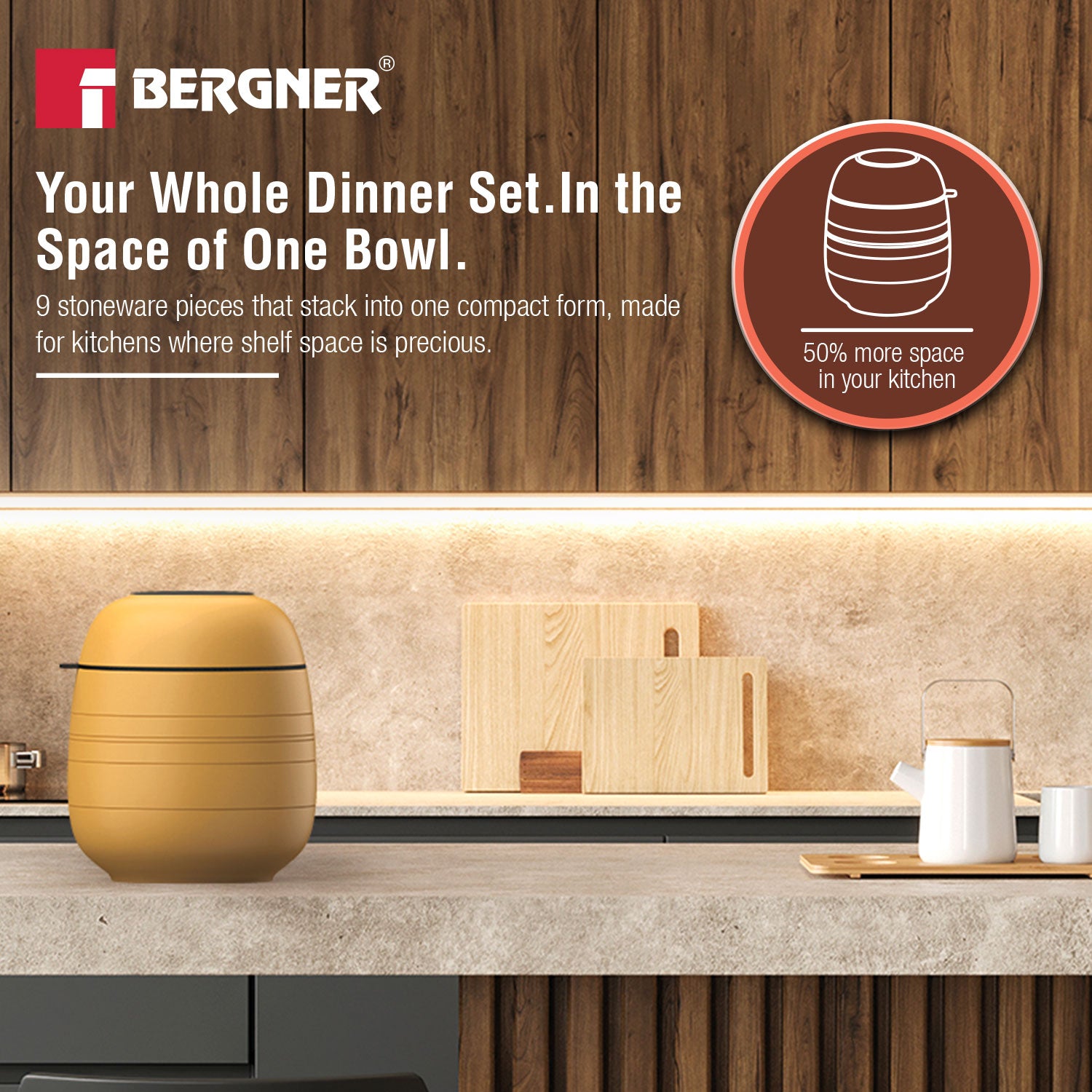 MasterPRO by Bergner Share Play Stoneware 9 Pcs Dinnerware Set - Mustard Yellow