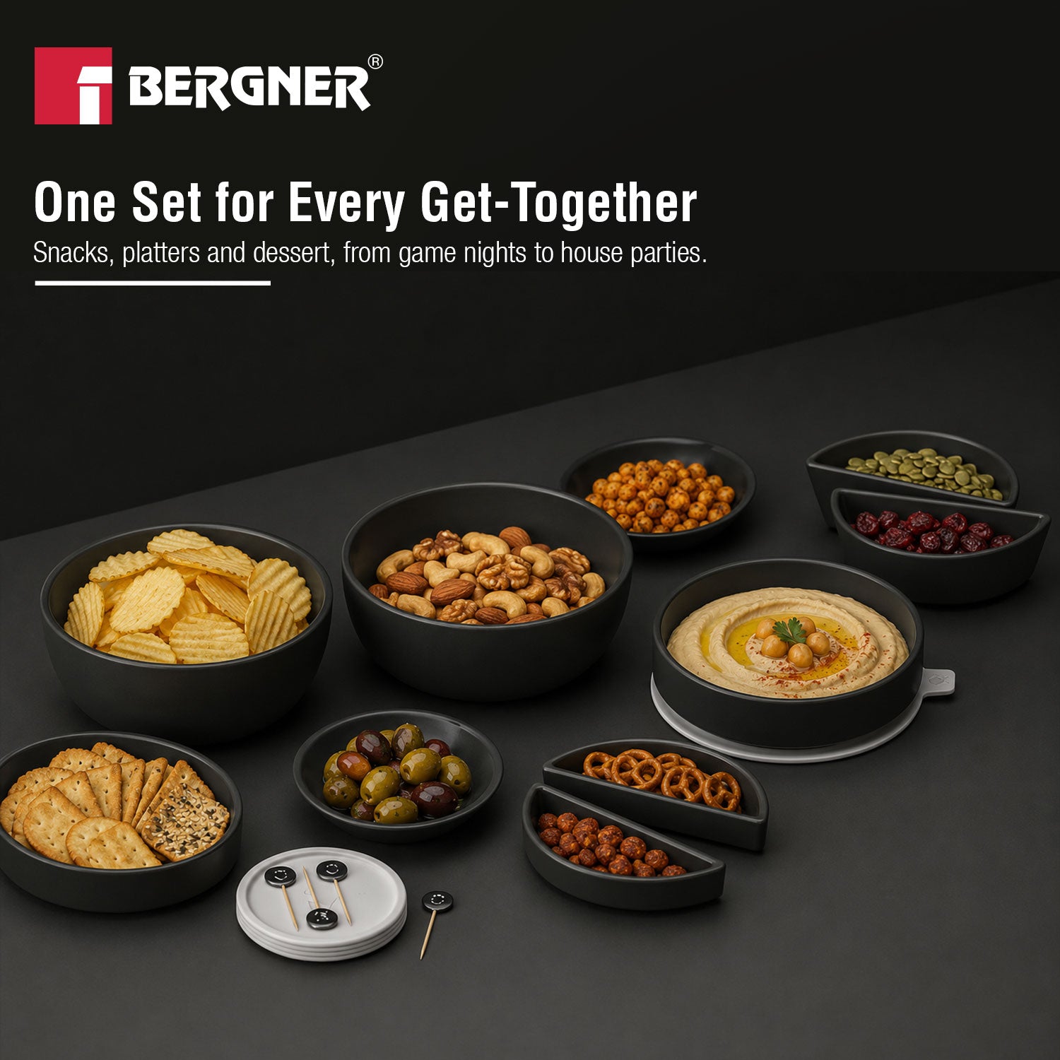 MasterPRO by Bergner Share Play Stoneware 19 Pcs Snackware Set - Matte Black