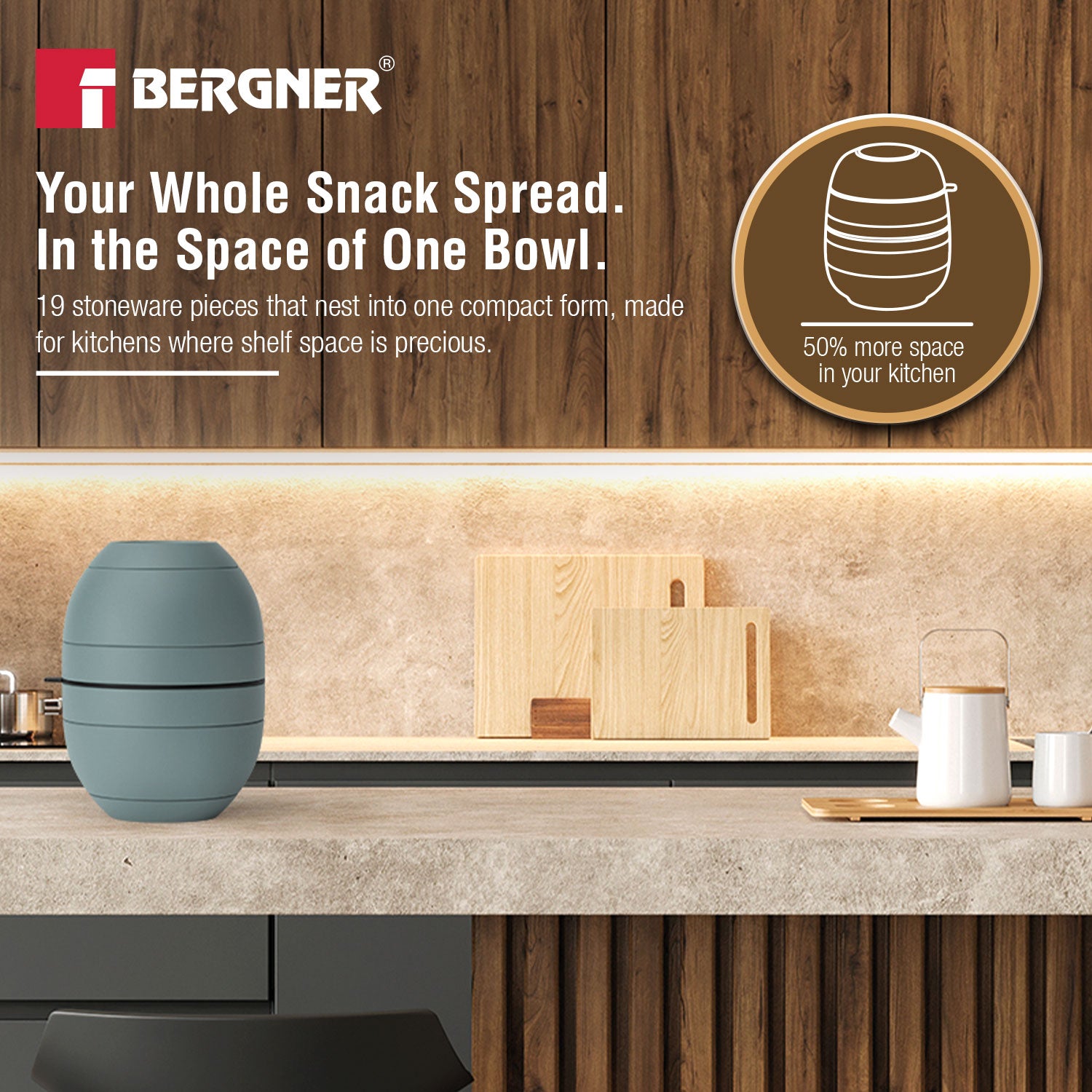 MasterPRO by Bergner Share Play Stoneware 19 Pcs Snackware Set - Dusty Blue