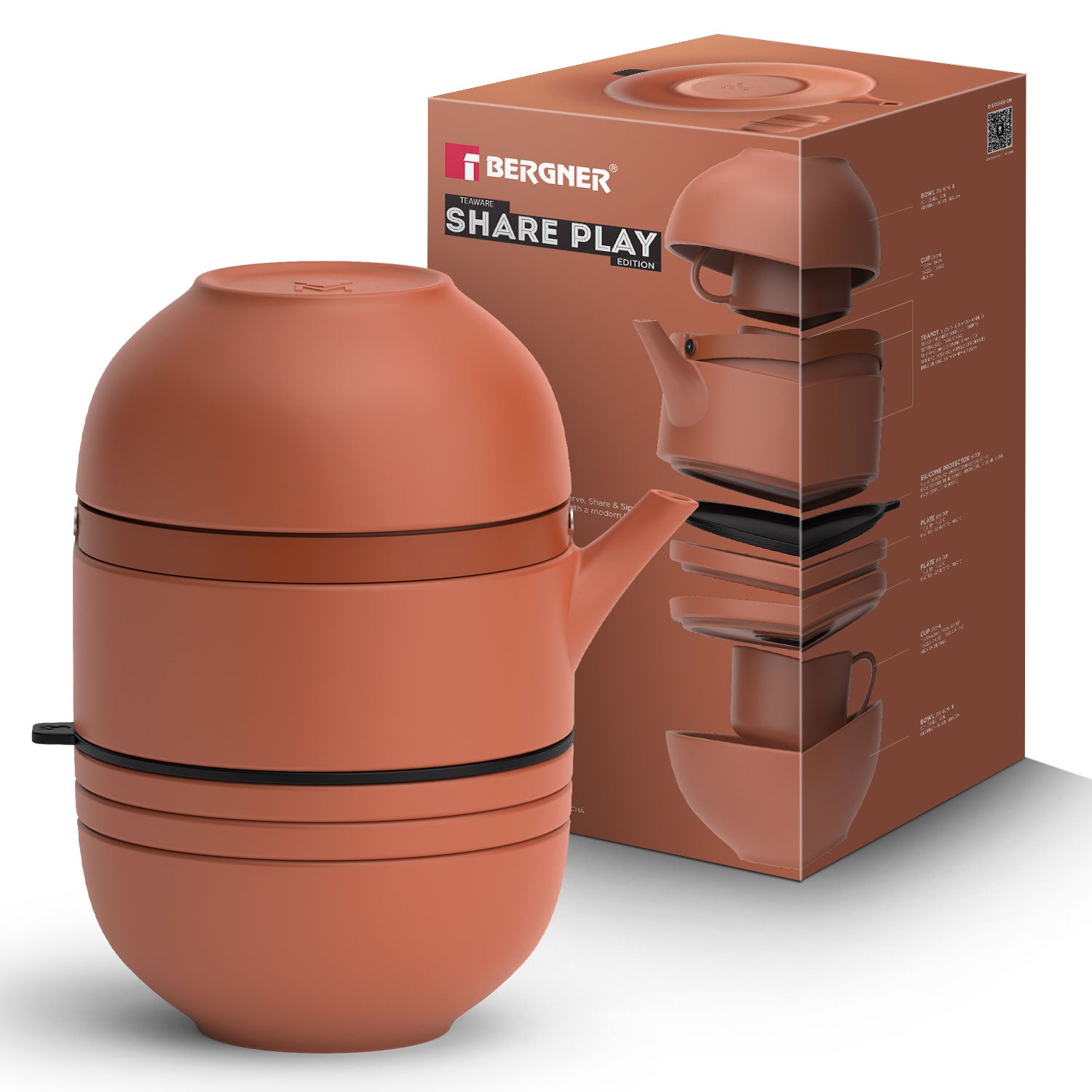 MasterPRO by Bergner Share Play Stoneware 8 Pcs Teaware Set - Clay Orange