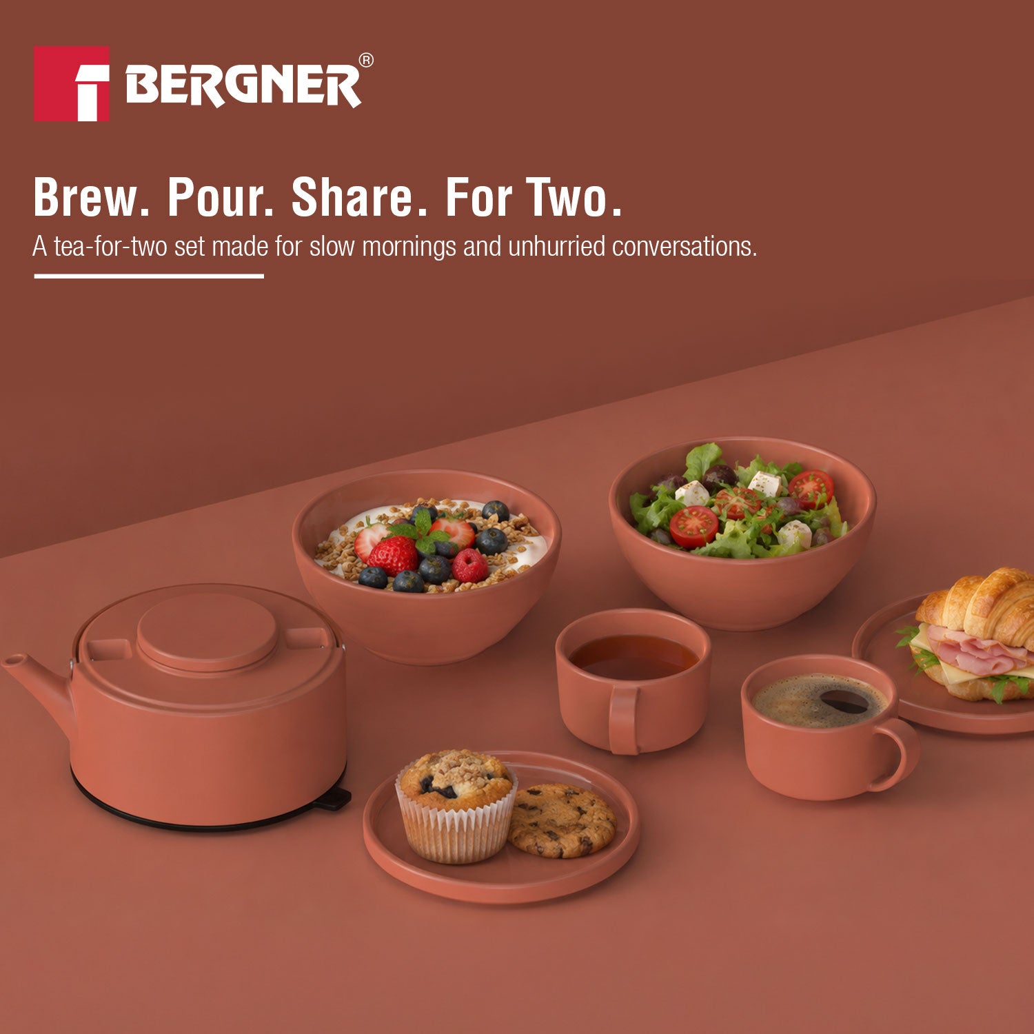MasterPRO by Bergner Share Play Stoneware 8 Pcs Teaware Set - Clay Orange