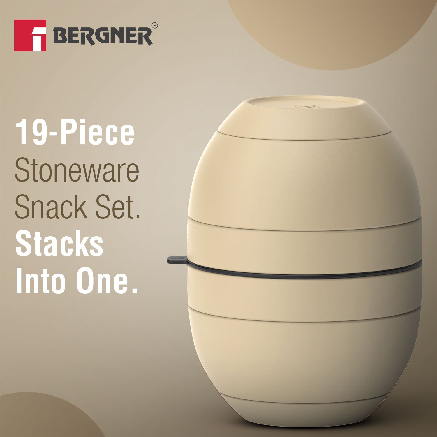 MasterPRO by Bergner Share Play Stoneware 19 Pcs Snackware Set - Warm Beige