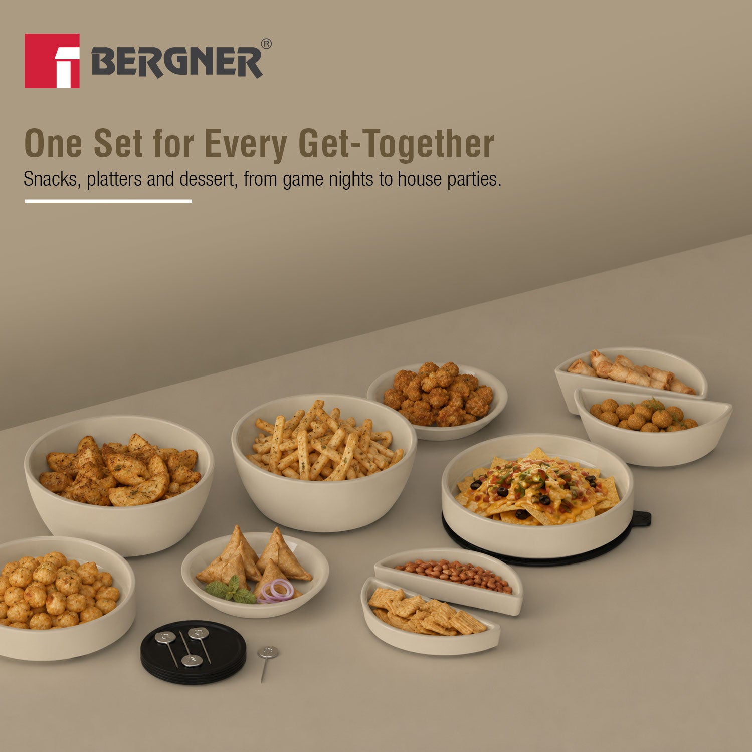 MasterPRO by Bergner Share Play Stoneware 19 Pcs Snackware Set - Warm Beige