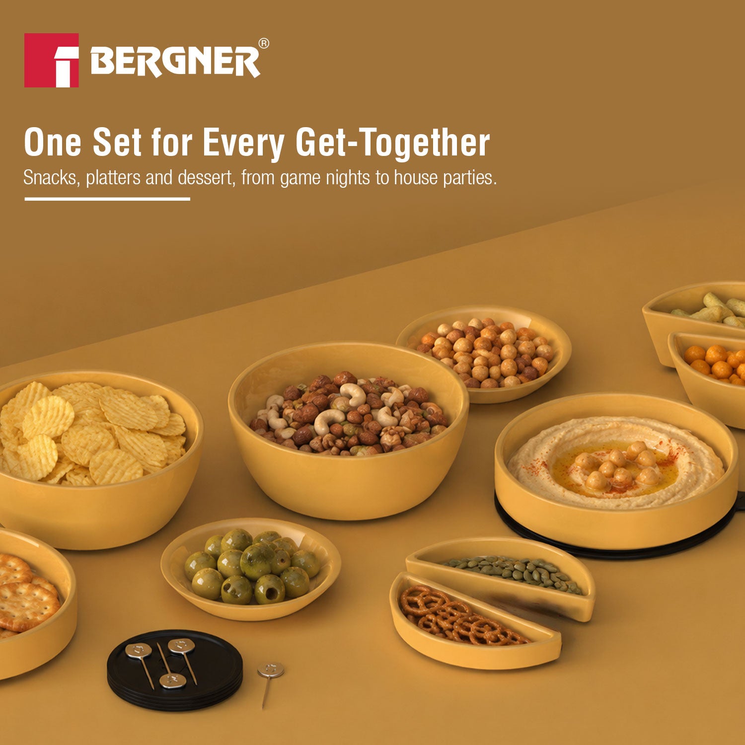 MasterPRO by Bergner Share Play Stoneware 19 Pcs Snackware Set - Mustard Yellow