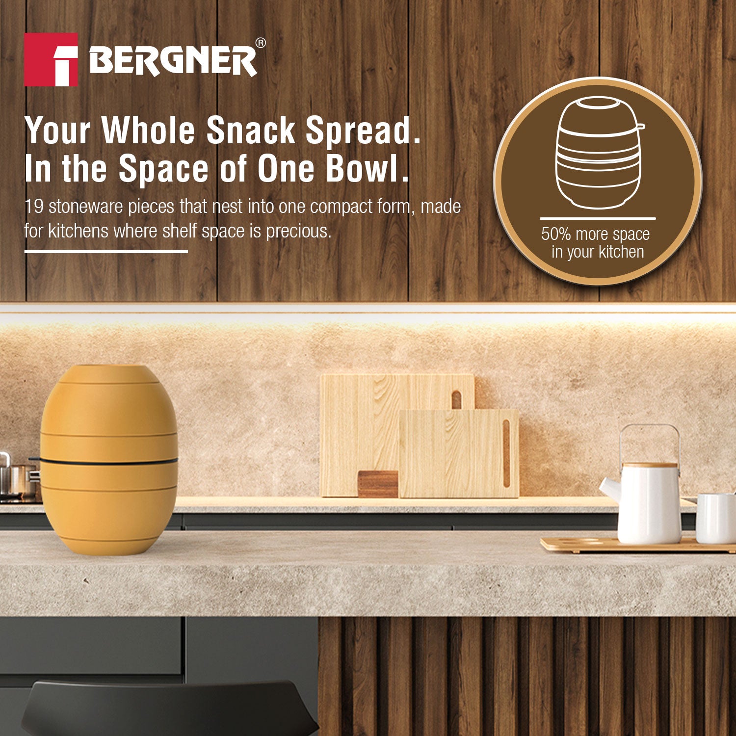 MasterPRO by Bergner Share Play Stoneware 19 Pcs Snackware Set - Mustard Yellow