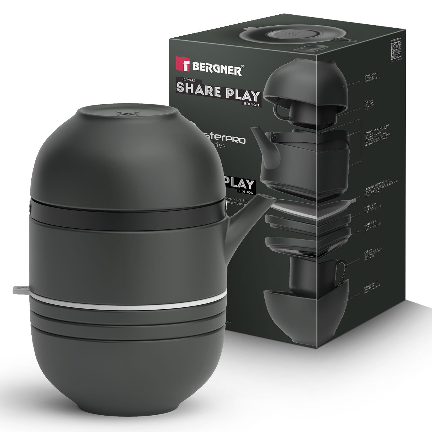MasterPRO by Bergner Share Play Stoneware 8 Pcs Teaware Set - Matte Black