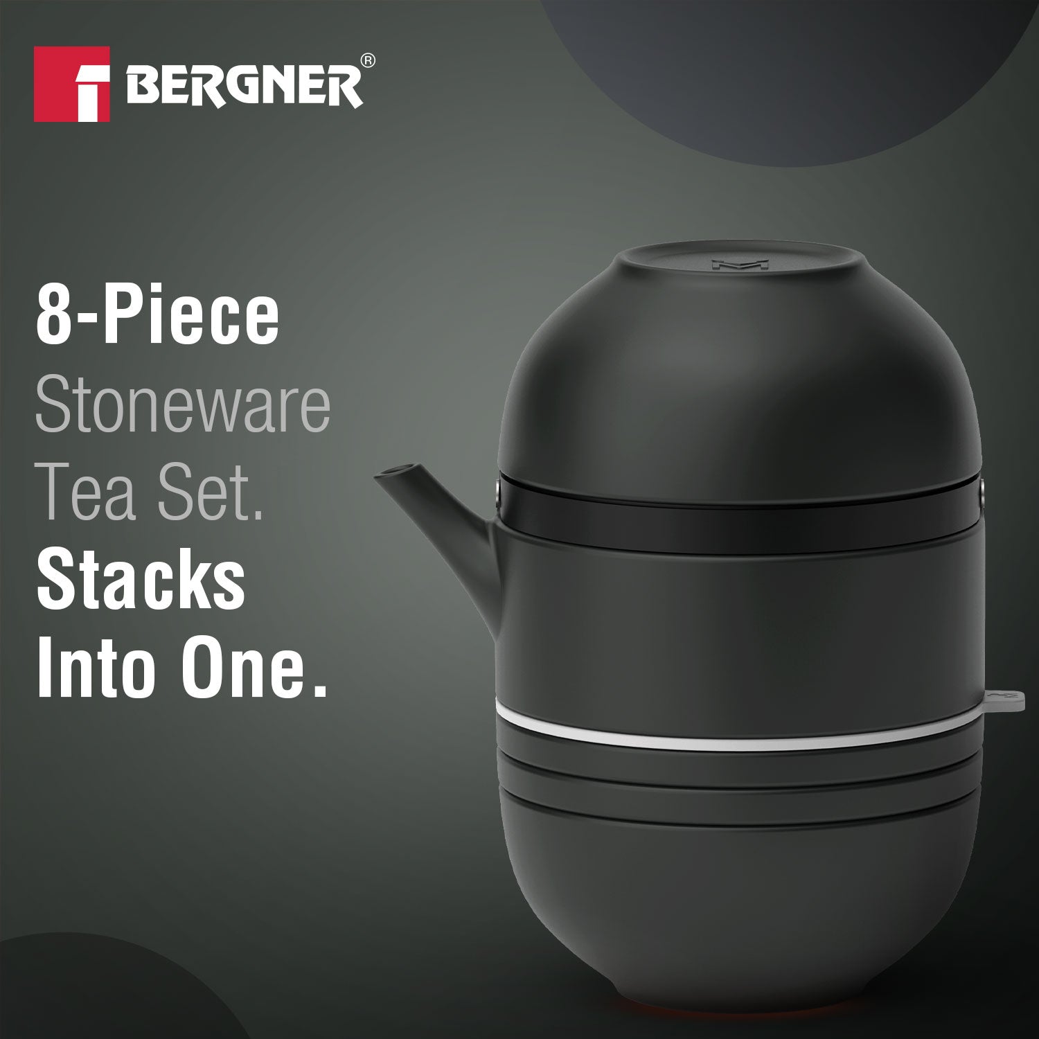 MasterPRO by Bergner Share Play Stoneware 8 Pcs Teaware Set - Matte Black