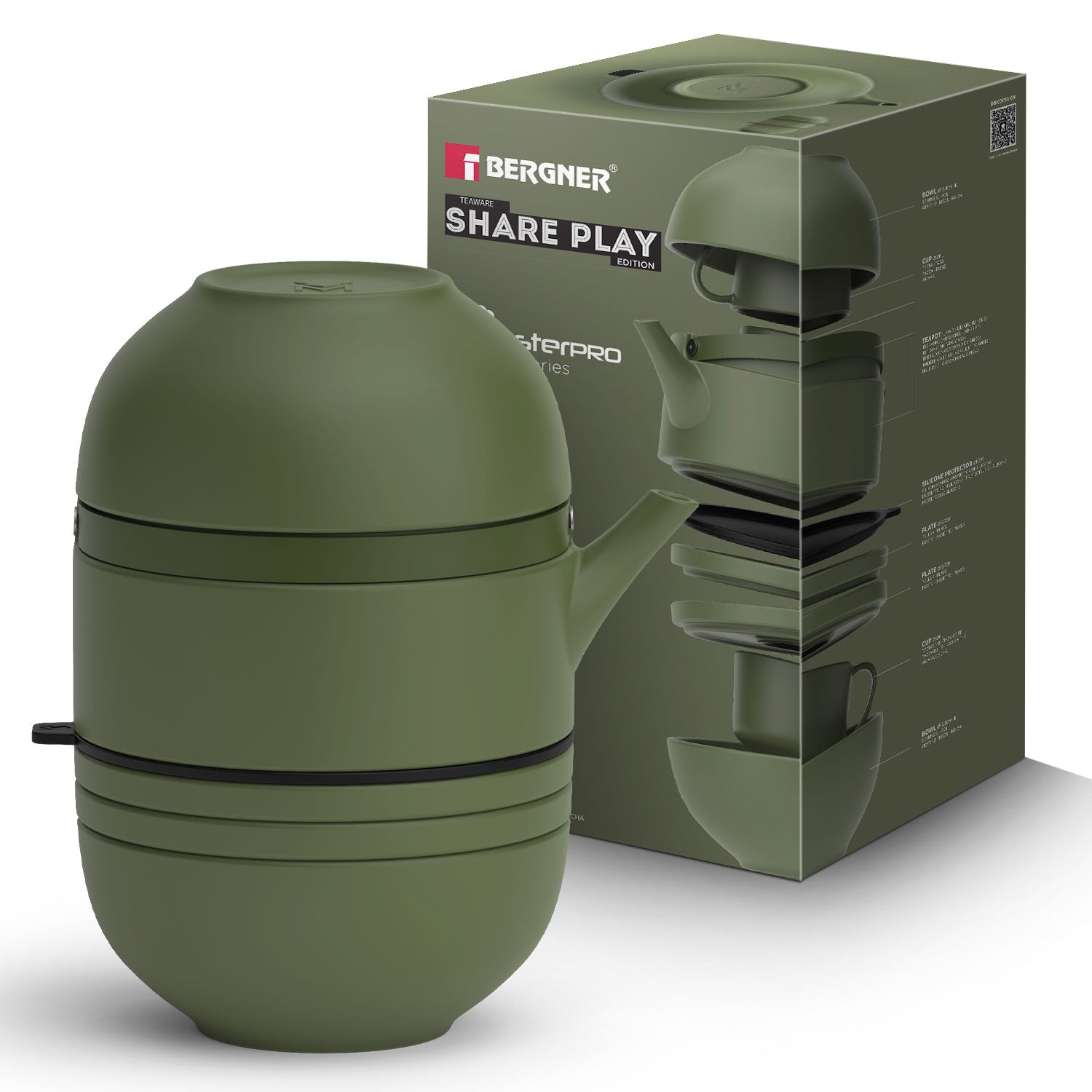 MasterPRO by Bergner Share Play Stoneware 8 Pcs Teaware Set - Sage Green