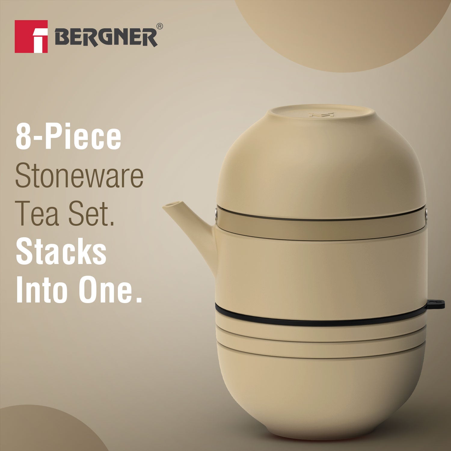 MasterPRO by Bergner Share Play Stoneware 8 Pcs Teaware Set - Warm Beige